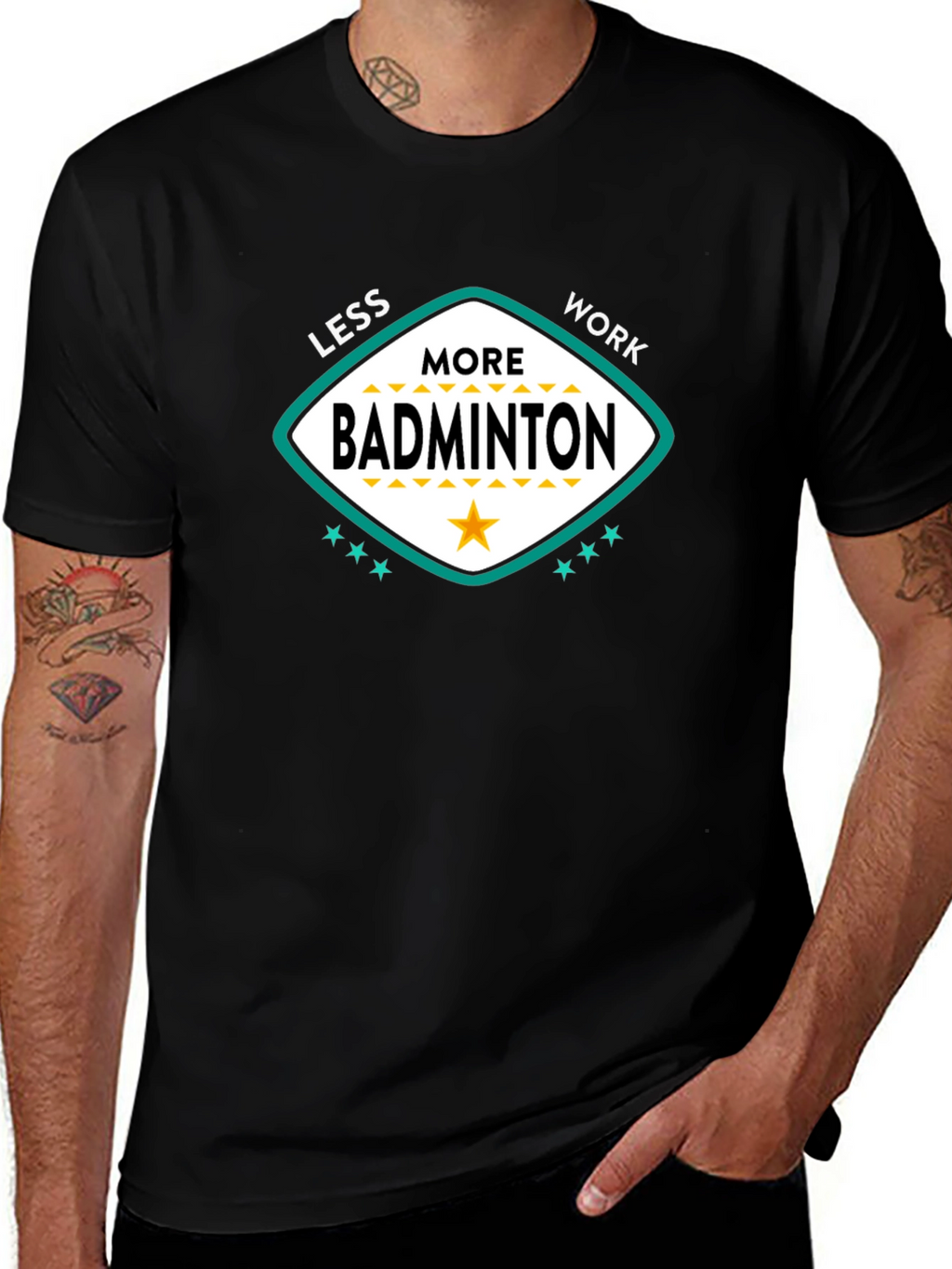 Less Work More Badminton Graphic T-Shirt