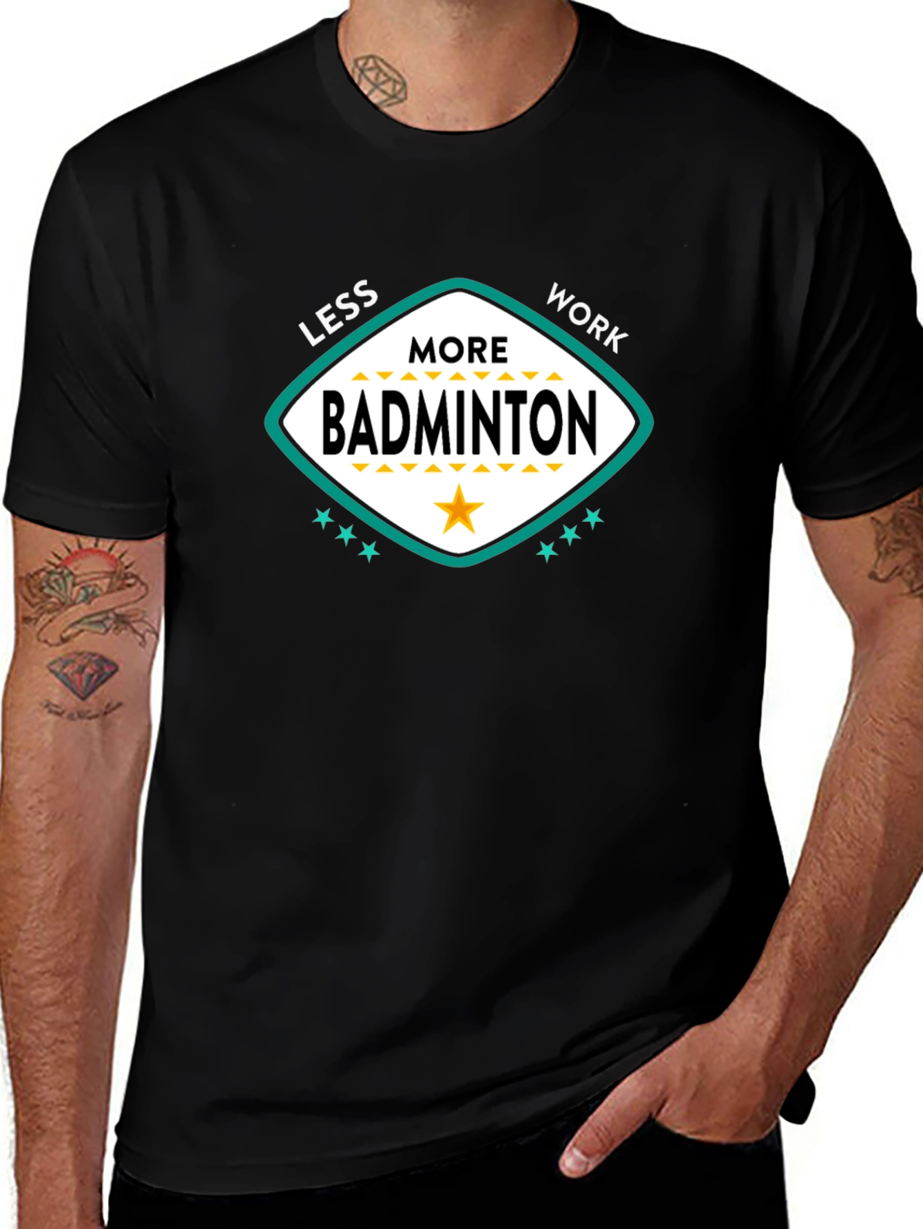Less Work More Badminton Graphic T-Shirt