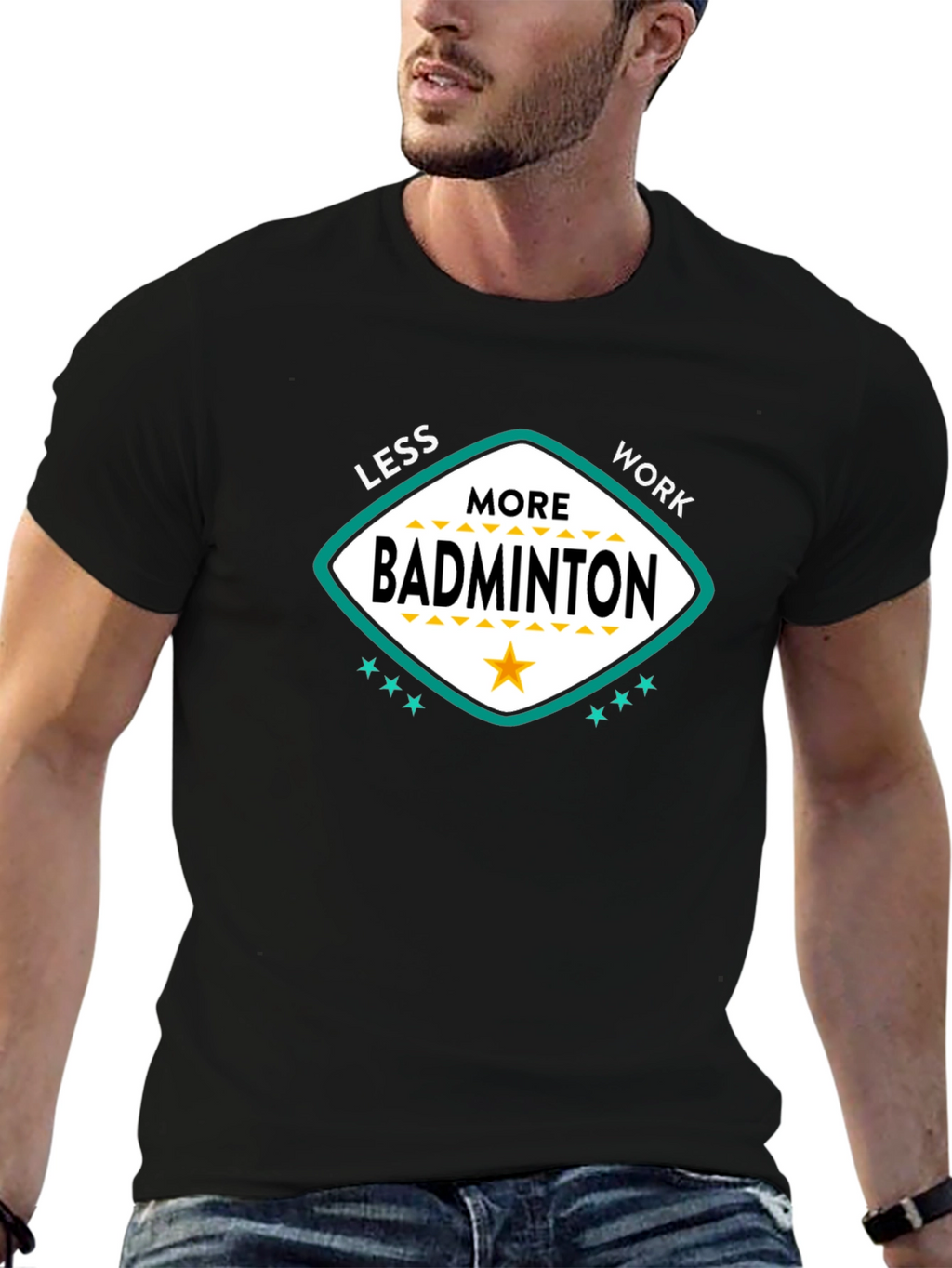 Less Work More Badminton Graphic T-Shirt
