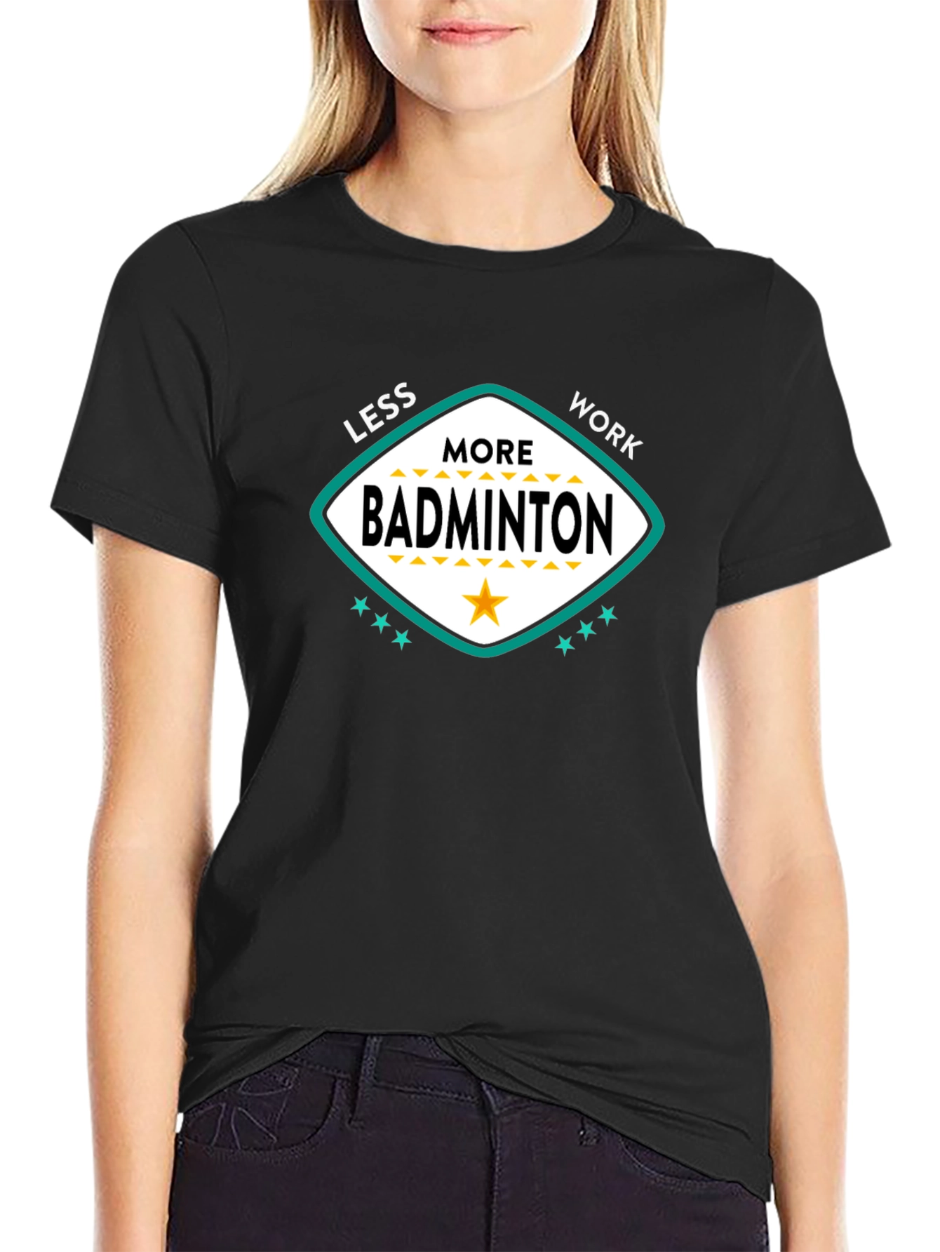 Less Work More Badminton Graphic T-Shirt