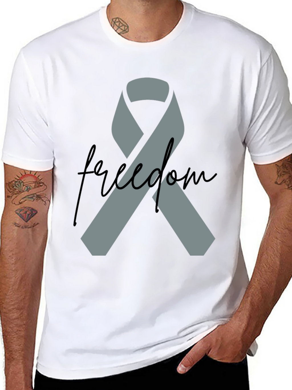 Freedom Ribbon T-Shirt - Grey Ribbon on Black
