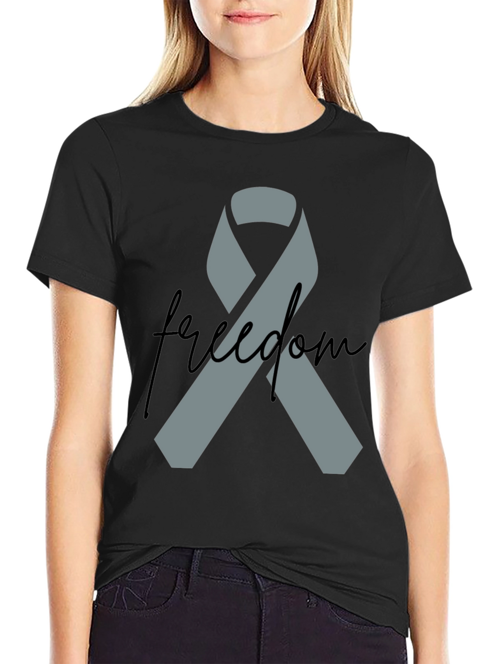 Freedom Ribbon T-Shirt - Grey Ribbon on Black
