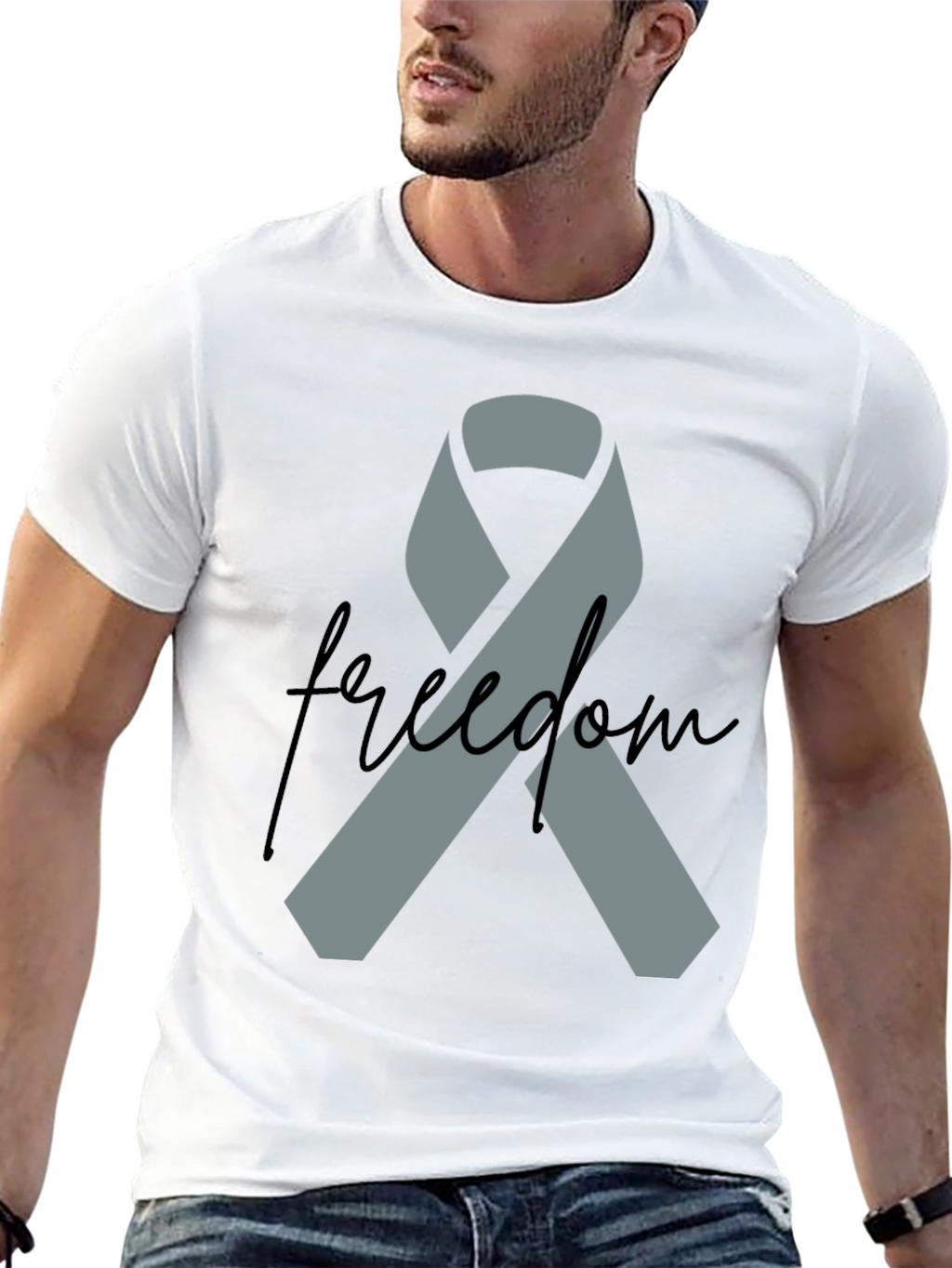 Freedom Ribbon T-Shirt - Grey Ribbon on Black