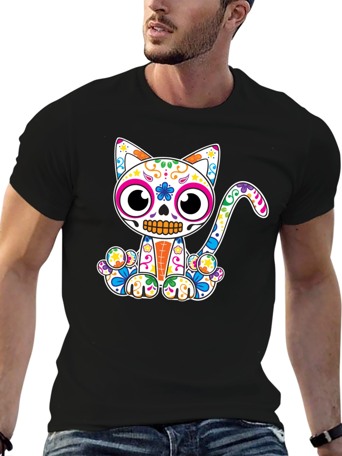 Sugar Skull Cat Graphic T-Shirt - Dia de los Muertos