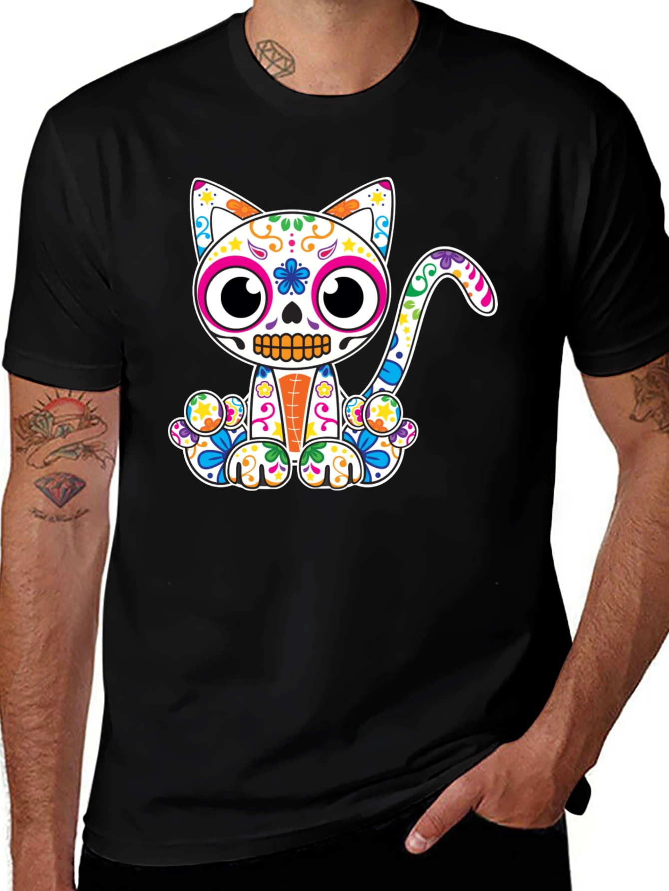Sugar Skull Cat Graphic T-Shirt - Dia de los Muertos