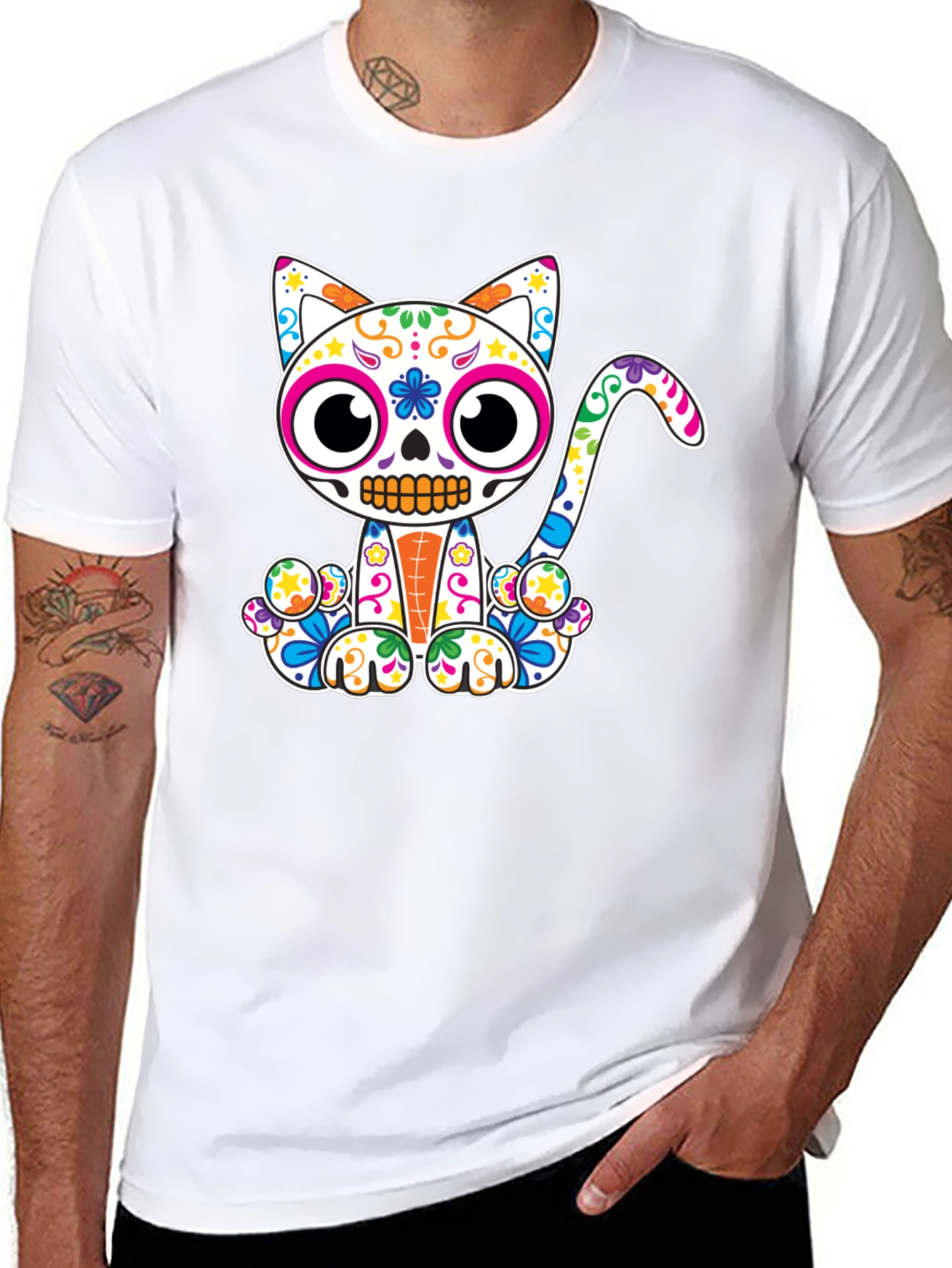Sugar Skull Cat Graphic T-Shirt - Dia de los Muertos
