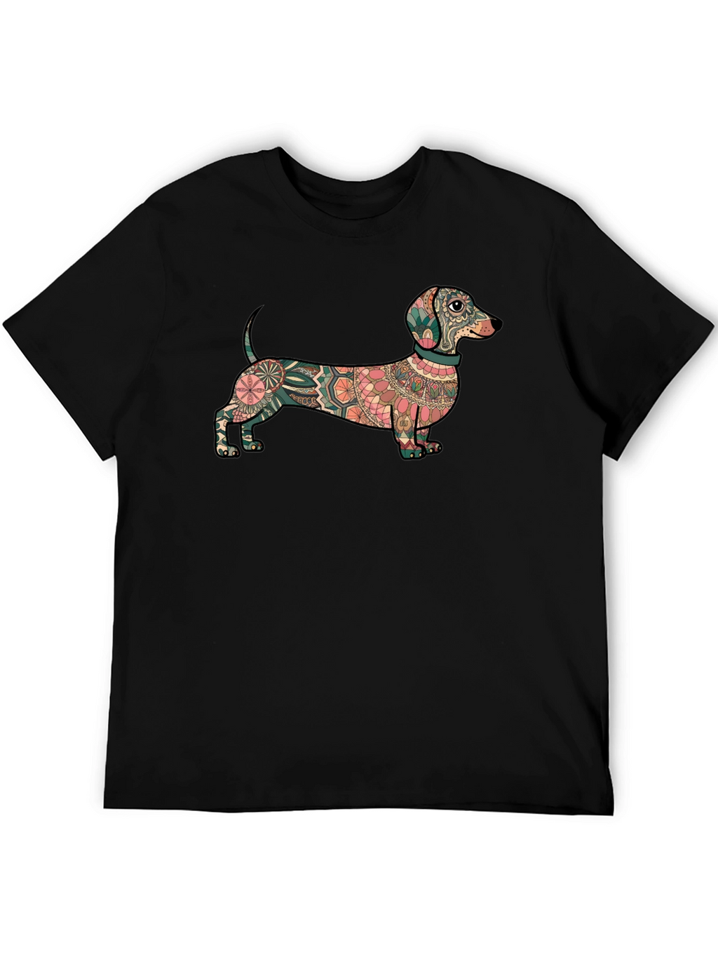 Dachshund Mandala Graphic Tee - Black Cotton T-Shirt