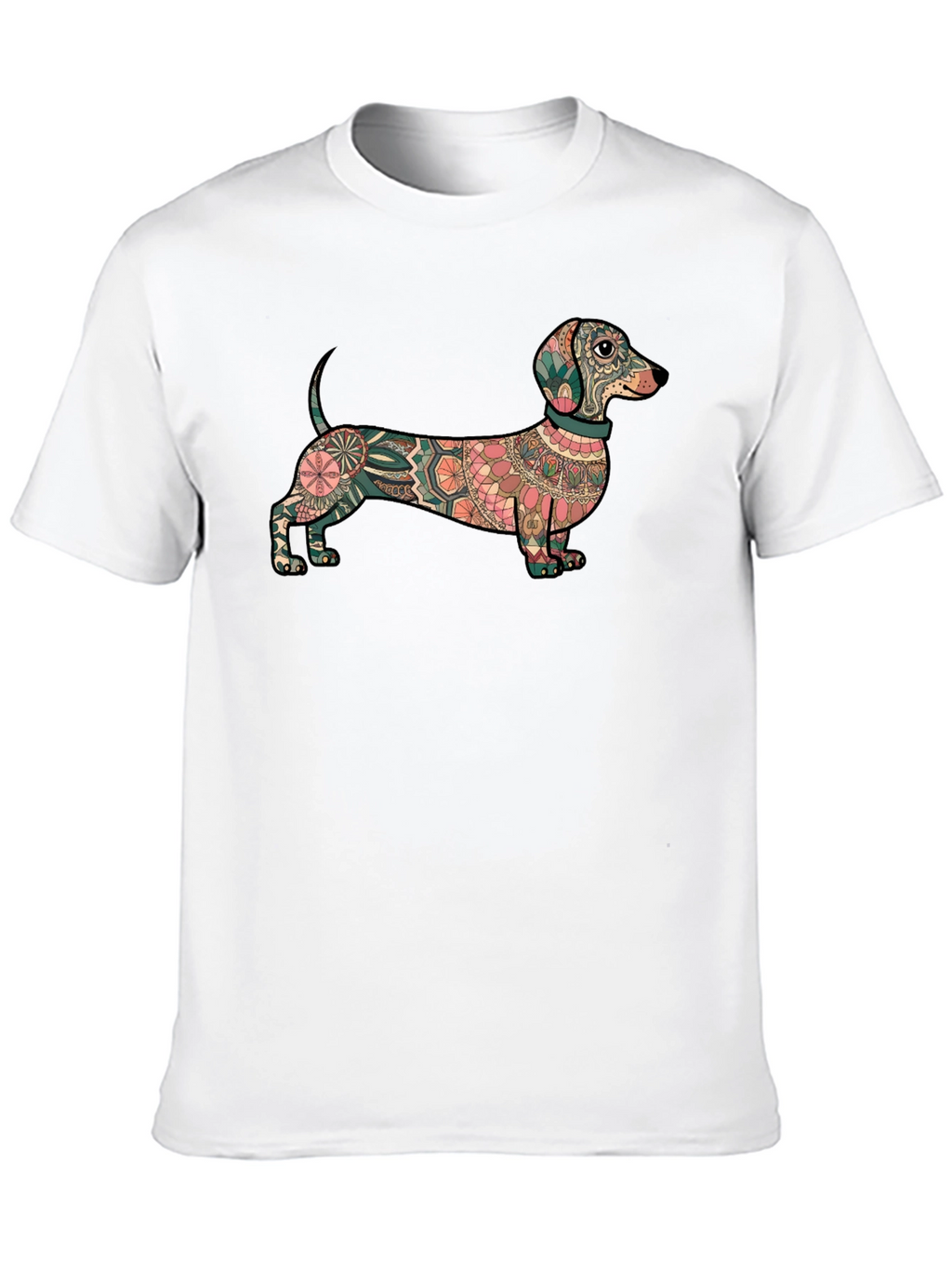 Dachshund Mandala Graphic Tee - Black Cotton T-Shirt