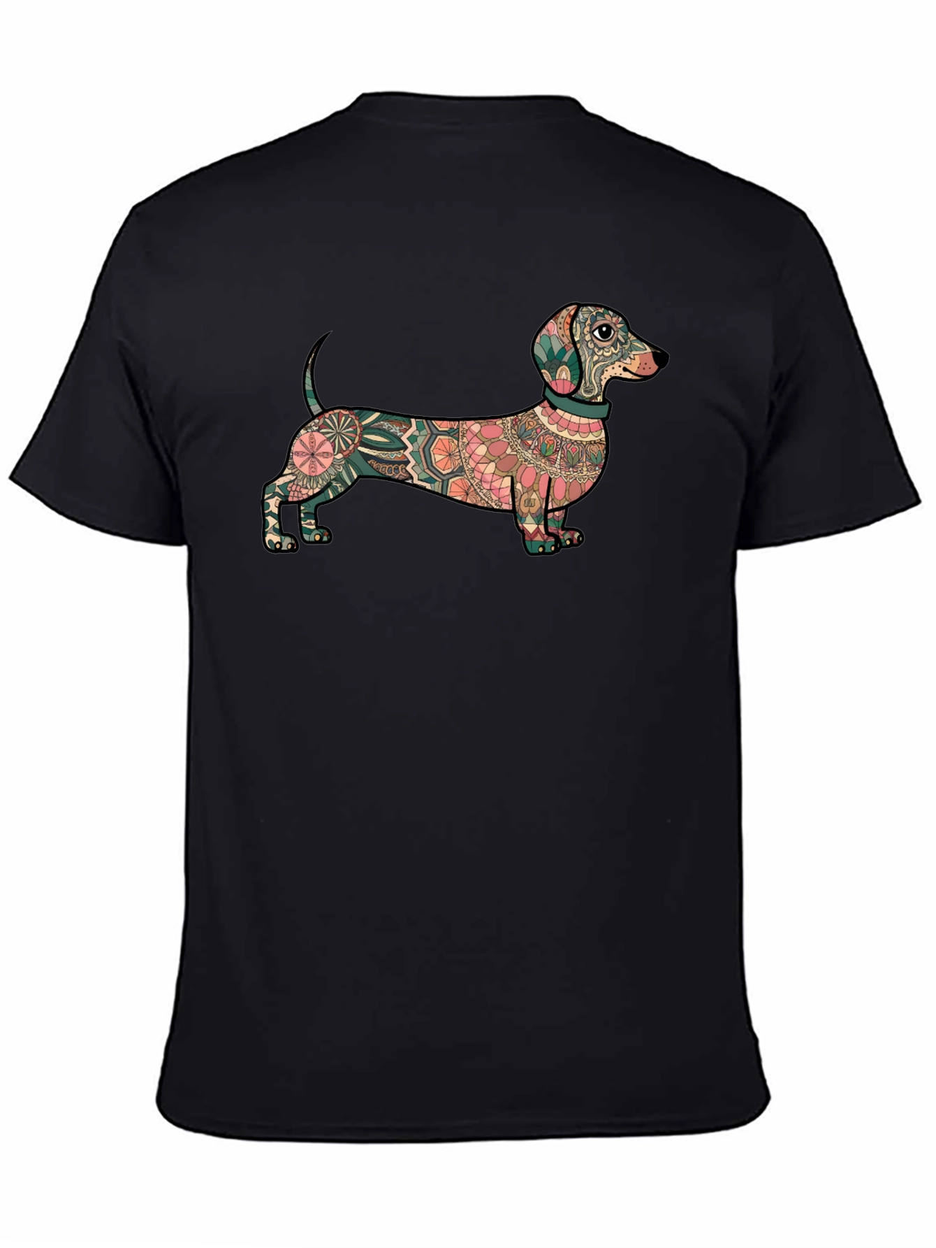 Dachshund Mandala Graphic Tee - Black Cotton T-Shirt