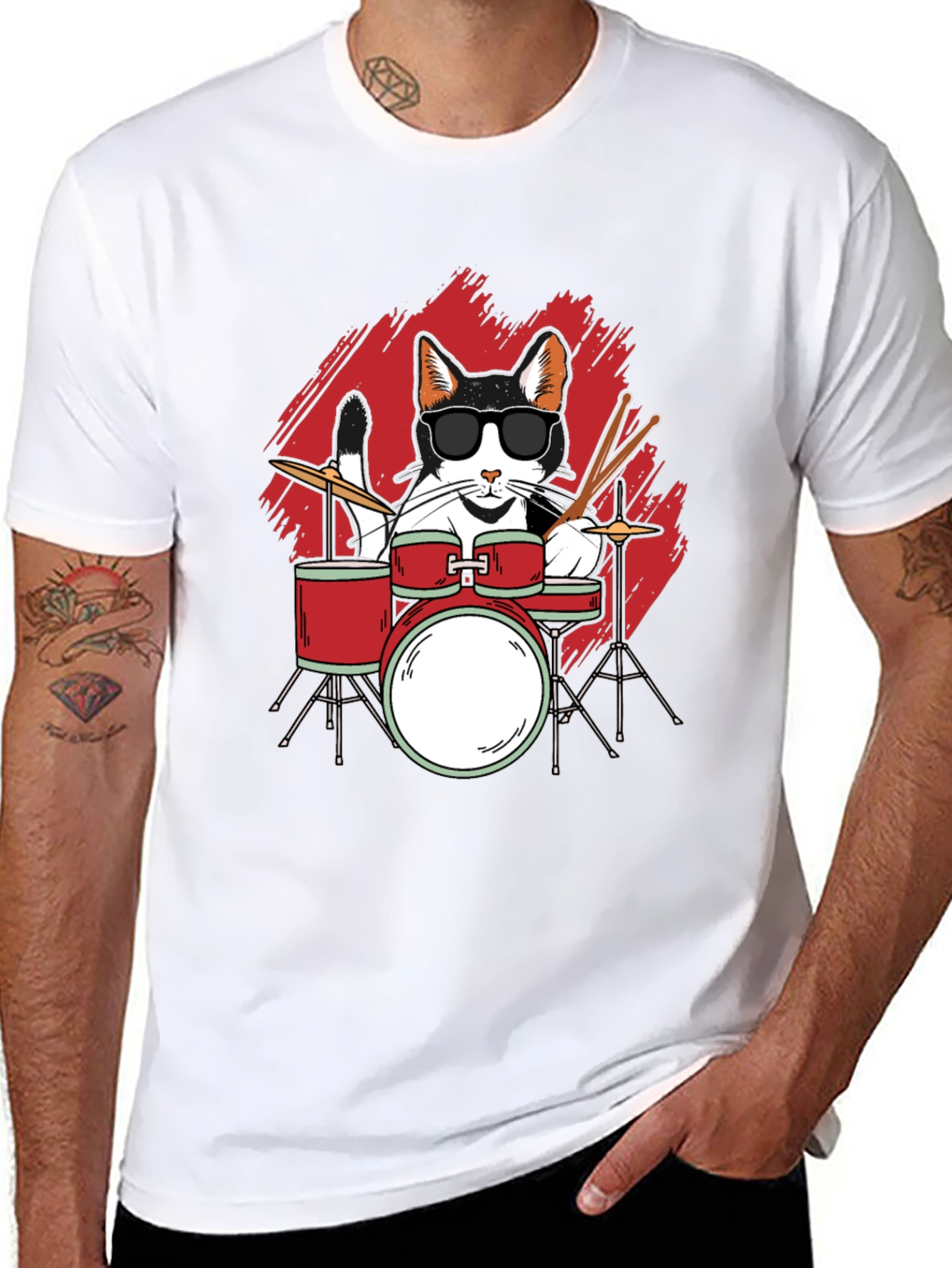 Cool Cat Drummer Graphic Tee