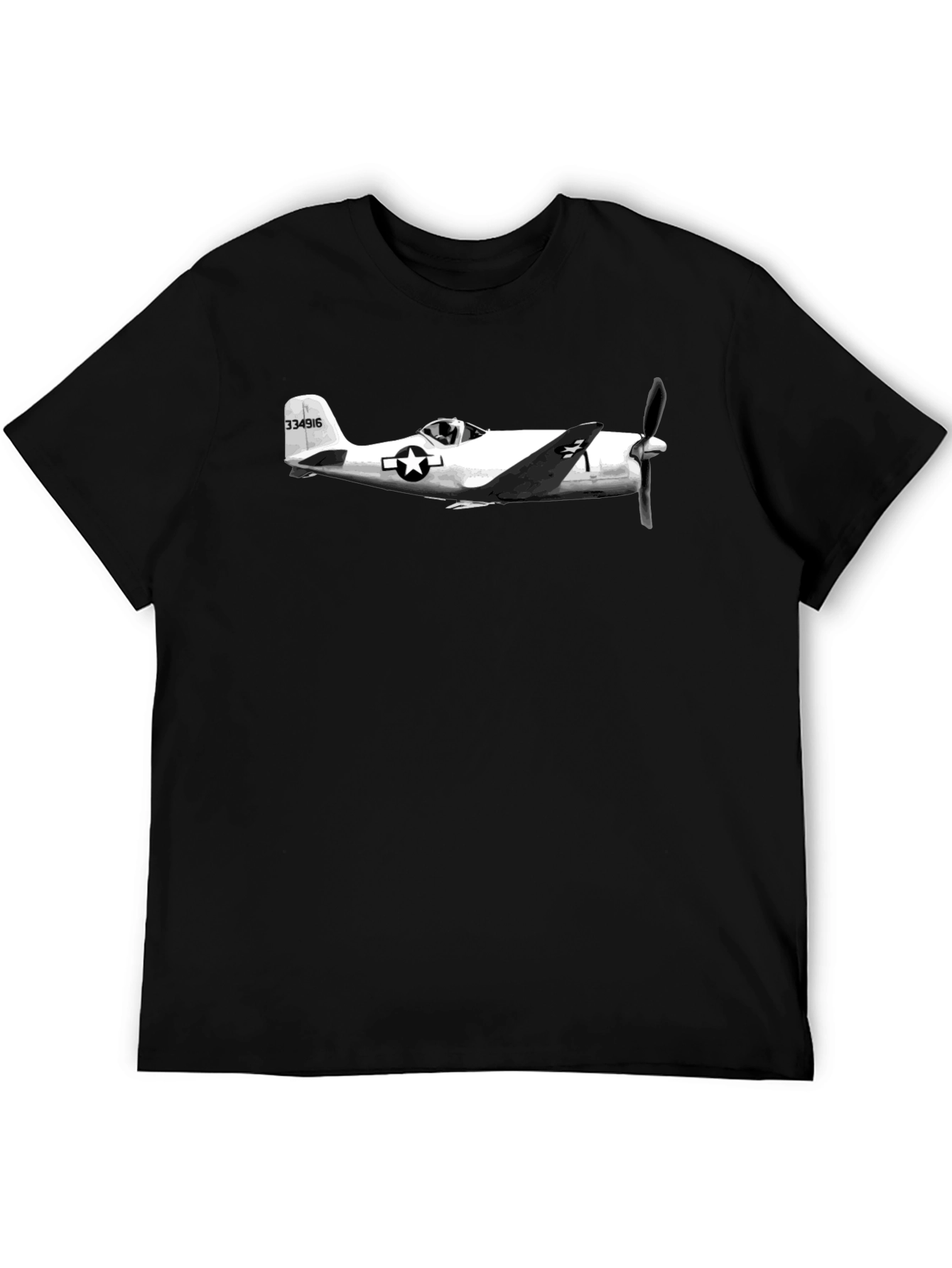 Vintage Airplane Graphic Tee - Black Cotton Blend