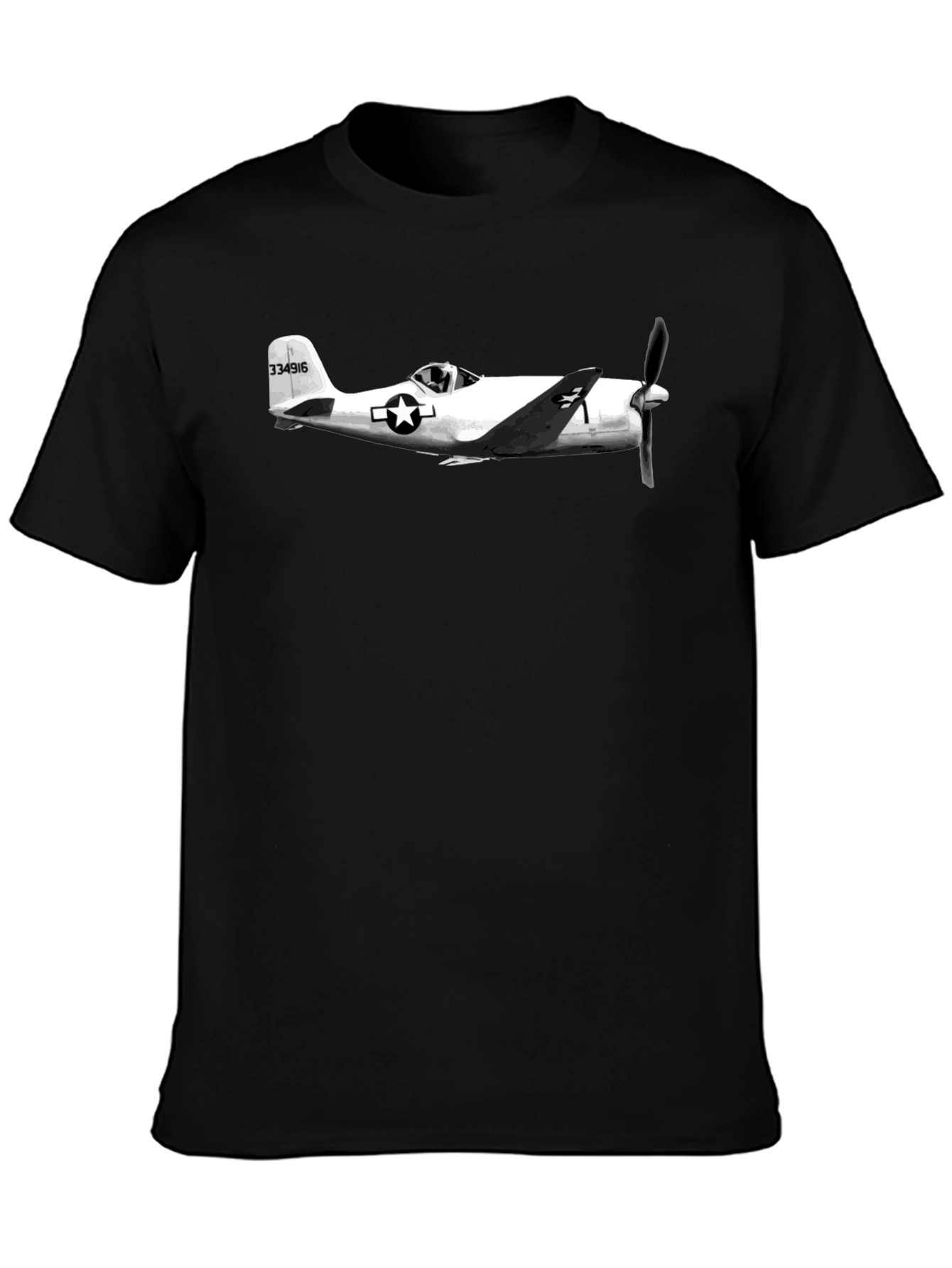 Vintage Airplane Graphic Tee - Black Cotton Blend