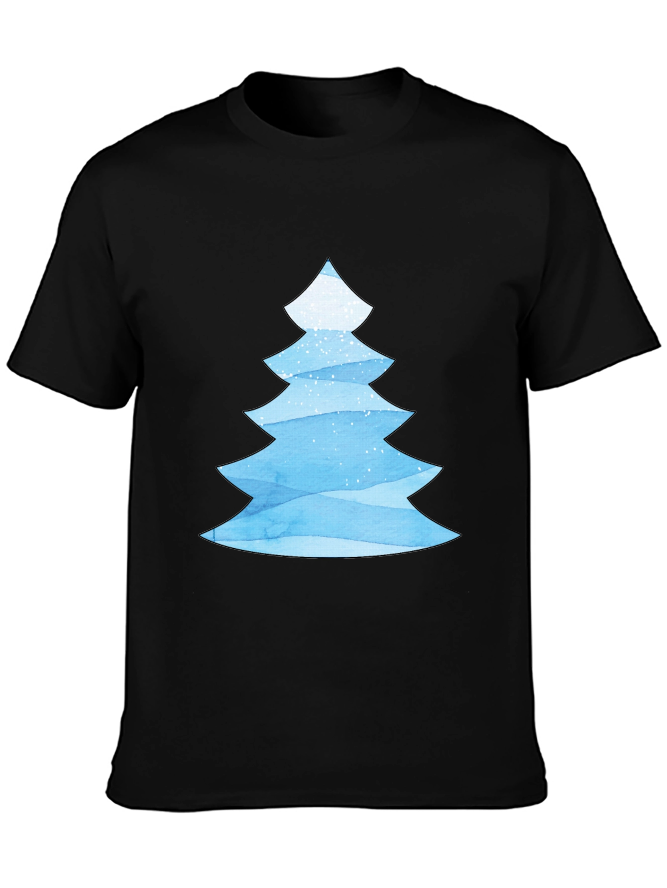 Blue Watercolor Christmas Tree Black T-Shirt