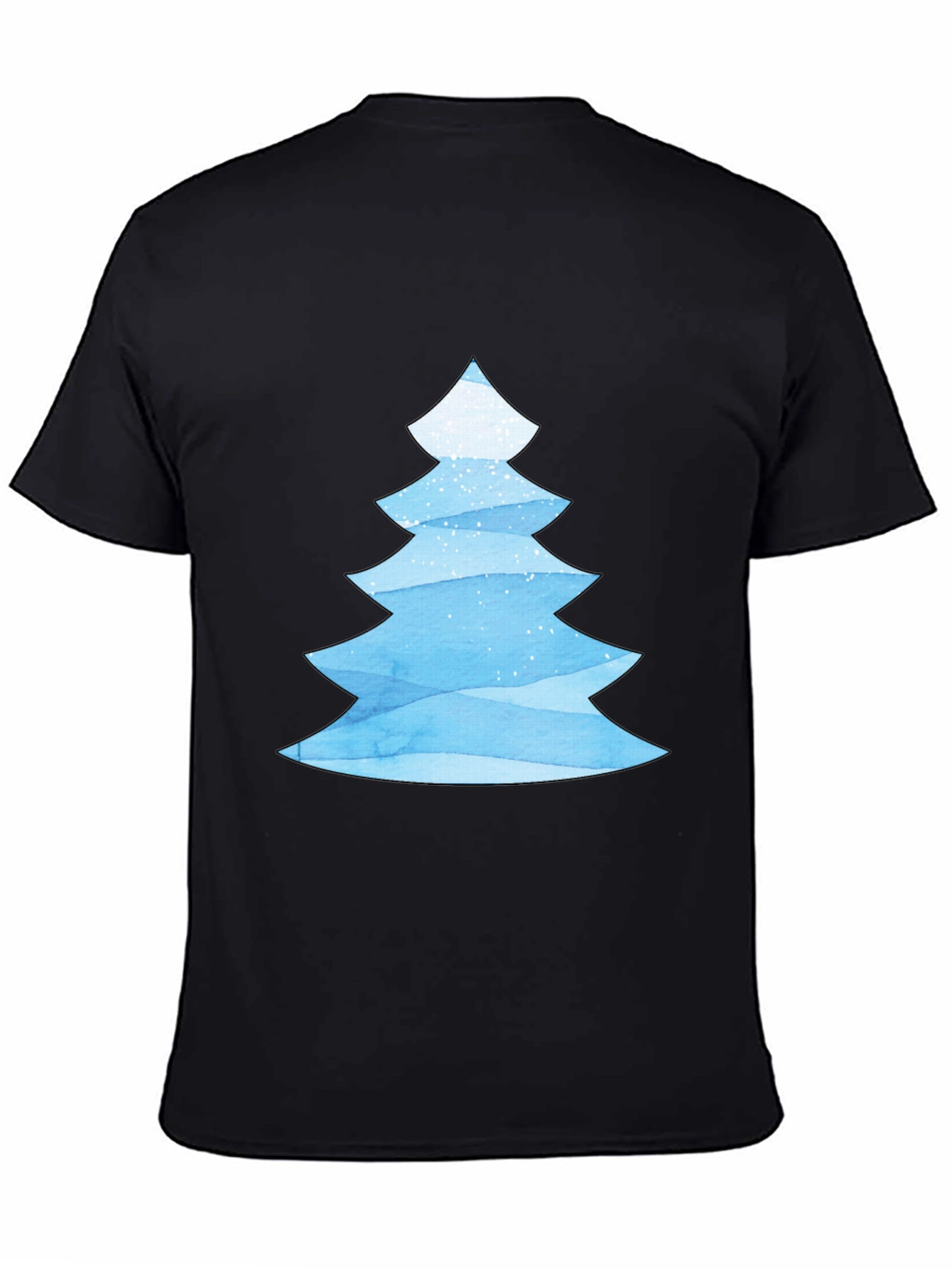 Blue Watercolor Christmas Tree Black T-Shirt