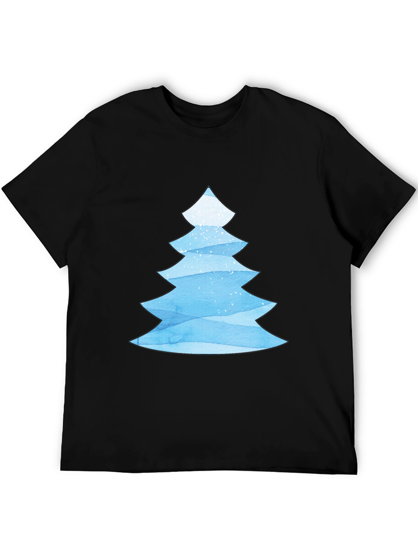 Blue Watercolor Christmas Tree Black T-Shirt