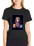 Anime Girl & Cats Black T-Shirt