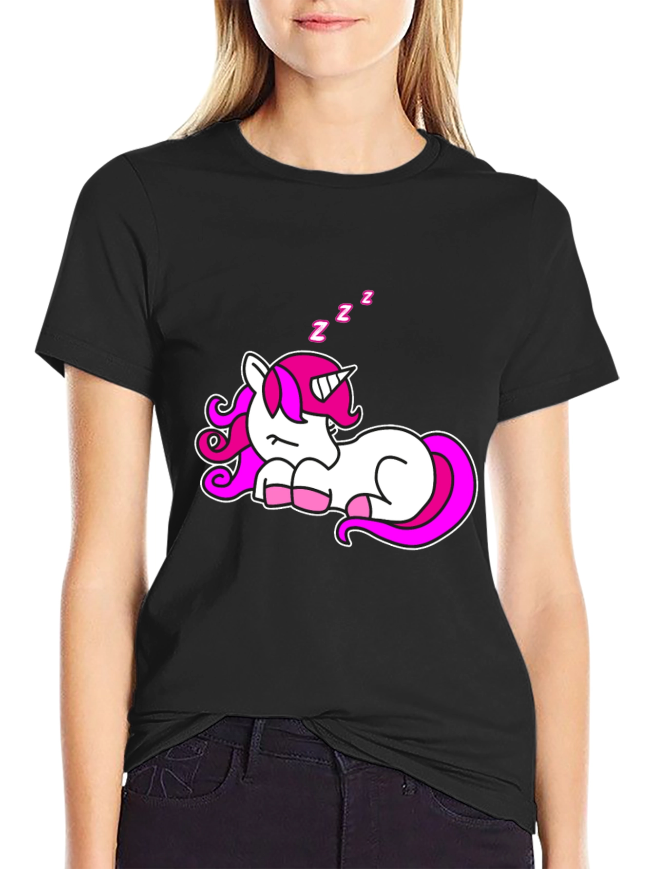 Sleeping Unicorn Graphic T-Shirt - Black
