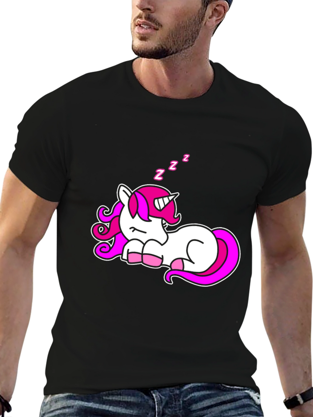 Sleeping Unicorn Graphic T-Shirt - Black