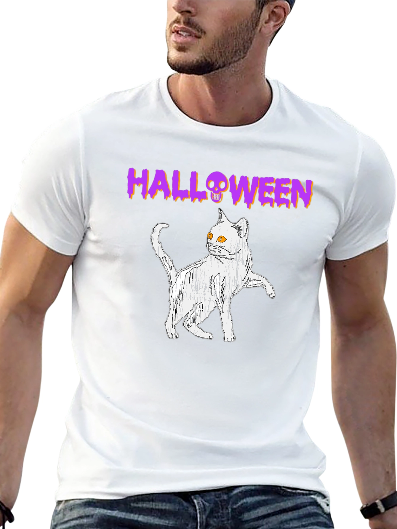 Halloween Cat Graphic T-Shirt