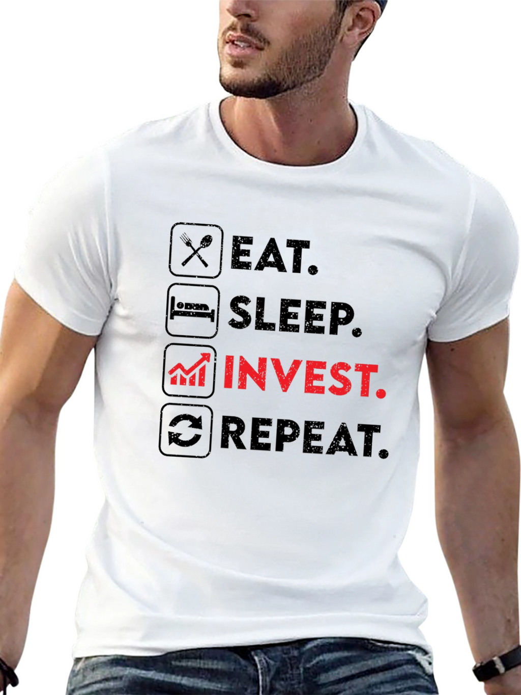 Eat Sleep Invest Repeat Black T-Shirt