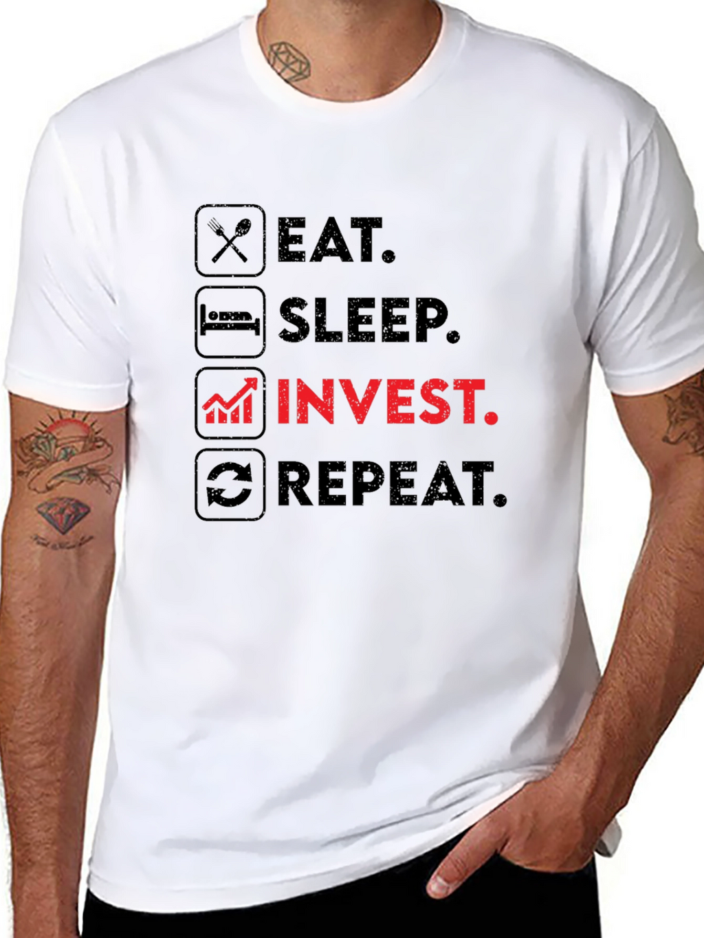 Eat Sleep Invest Repeat Black T-Shirt