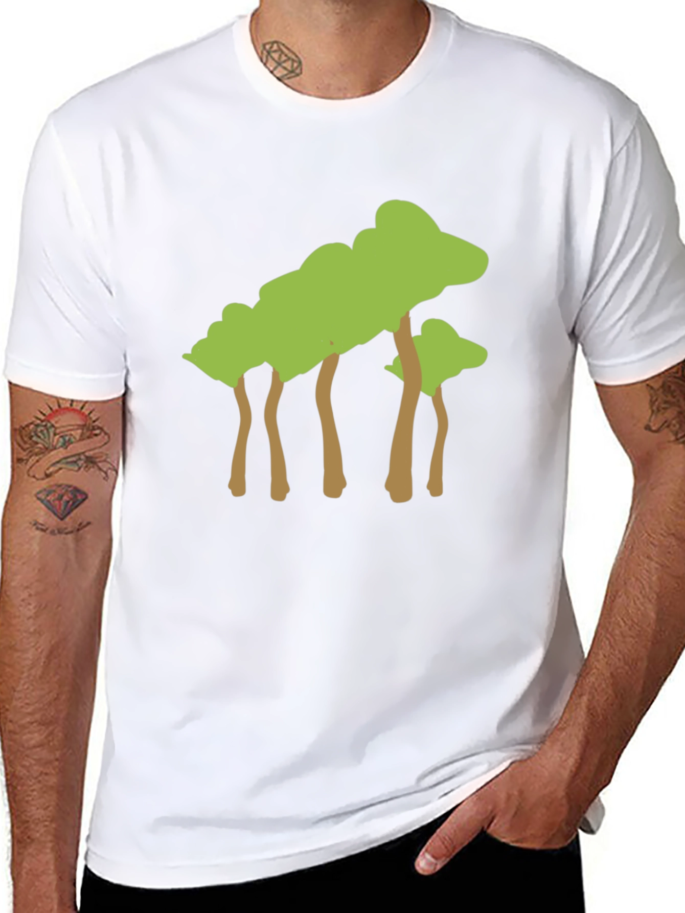 Abstract Tree Graphic Tee - Black Cotton Casual T-Shirt