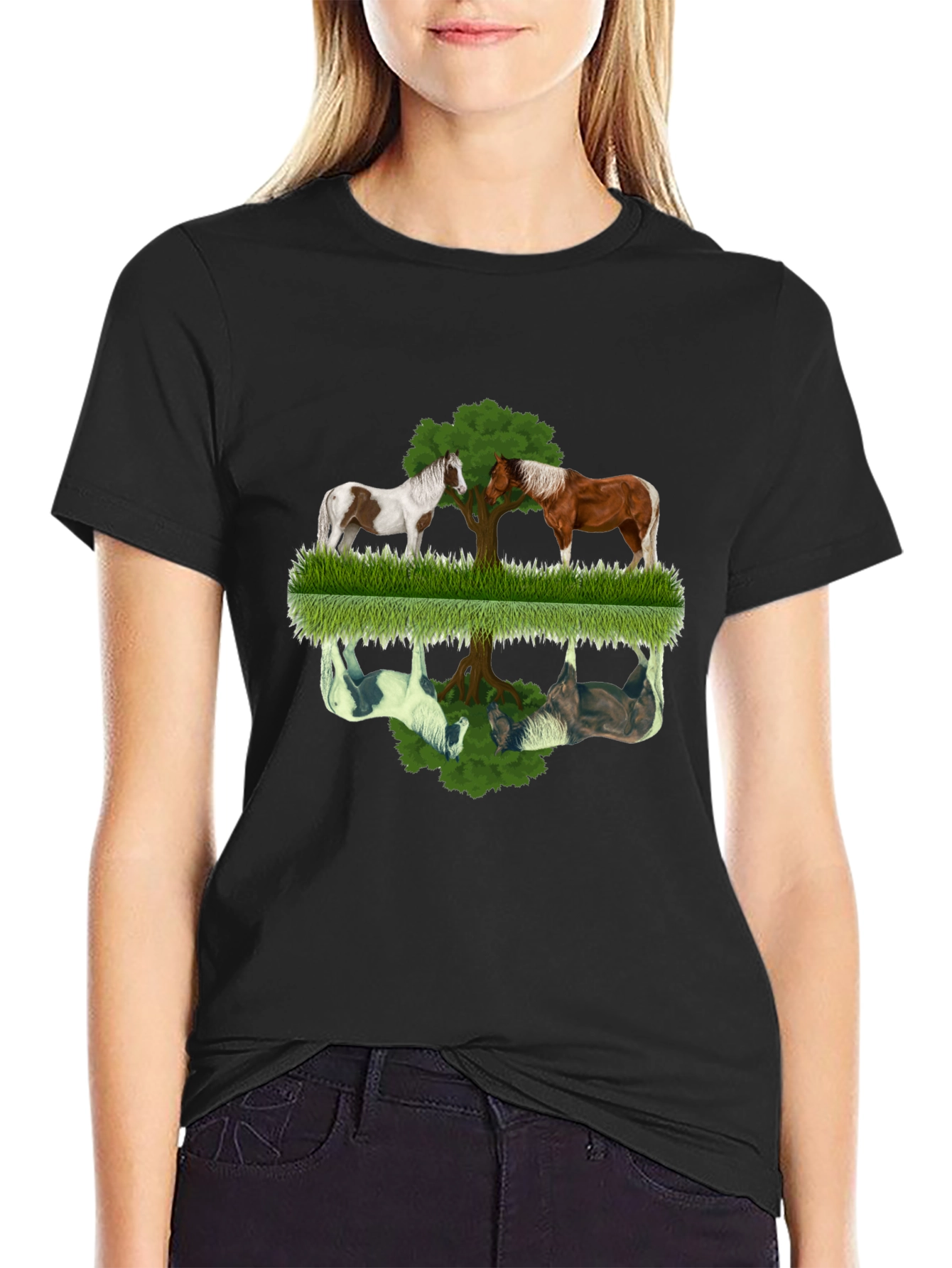Horse & Tree Graphic Tee - Unisex Black T-Shirt