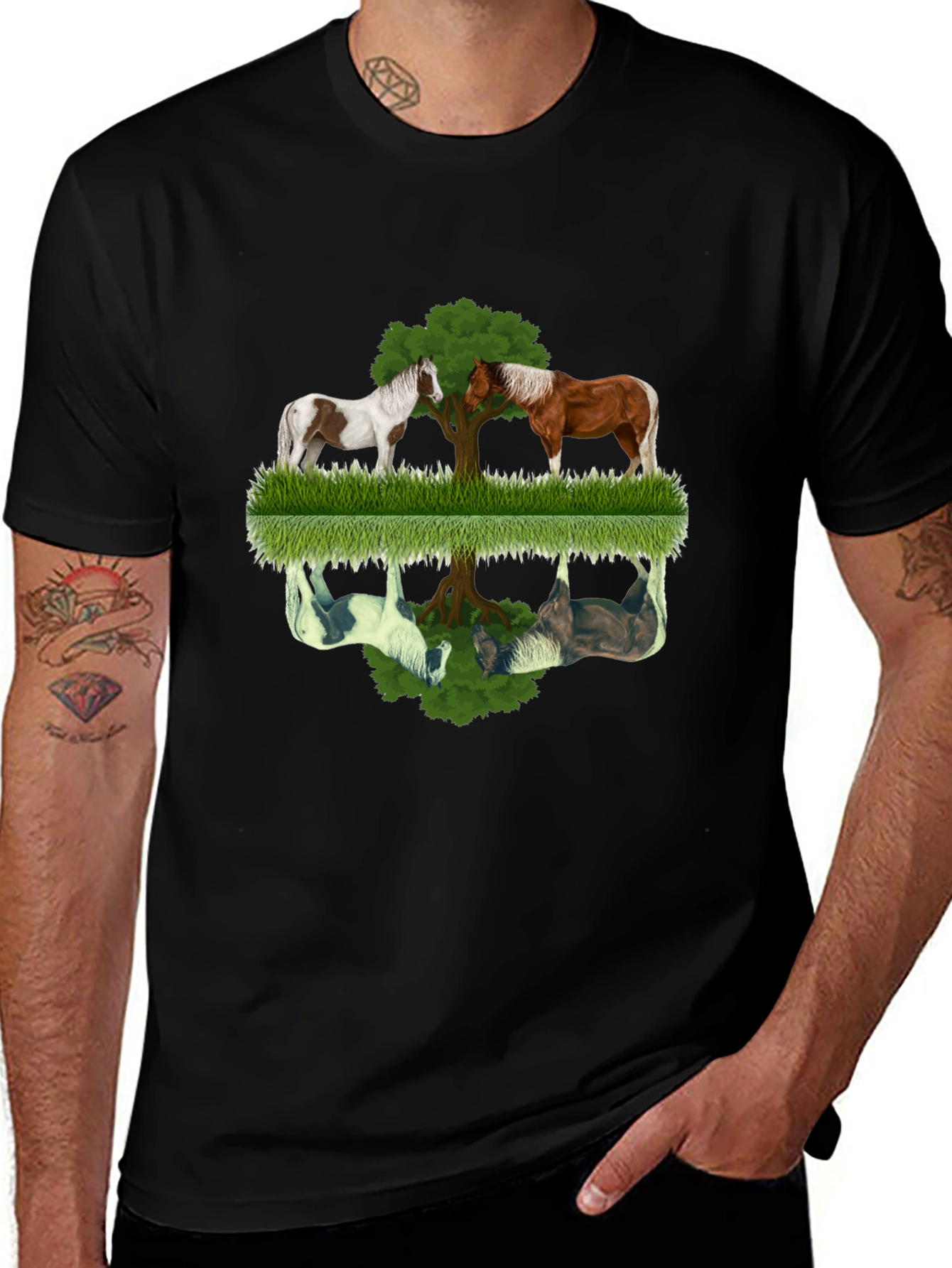 Horse & Tree Graphic Tee - Unisex Black T-Shirt