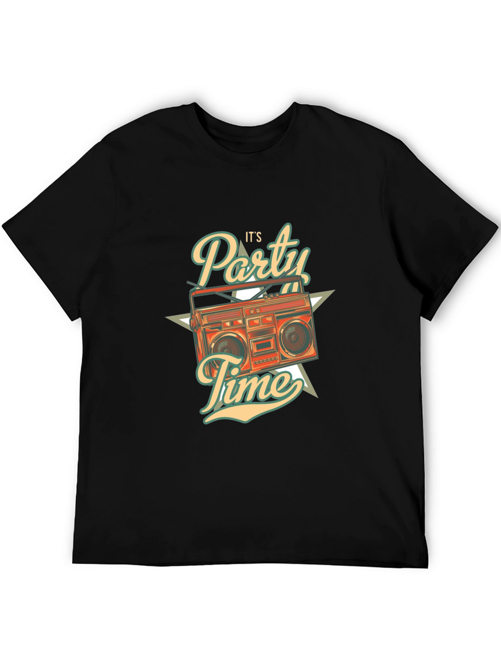 Retro Party Time Graphic T-Shirt - Black