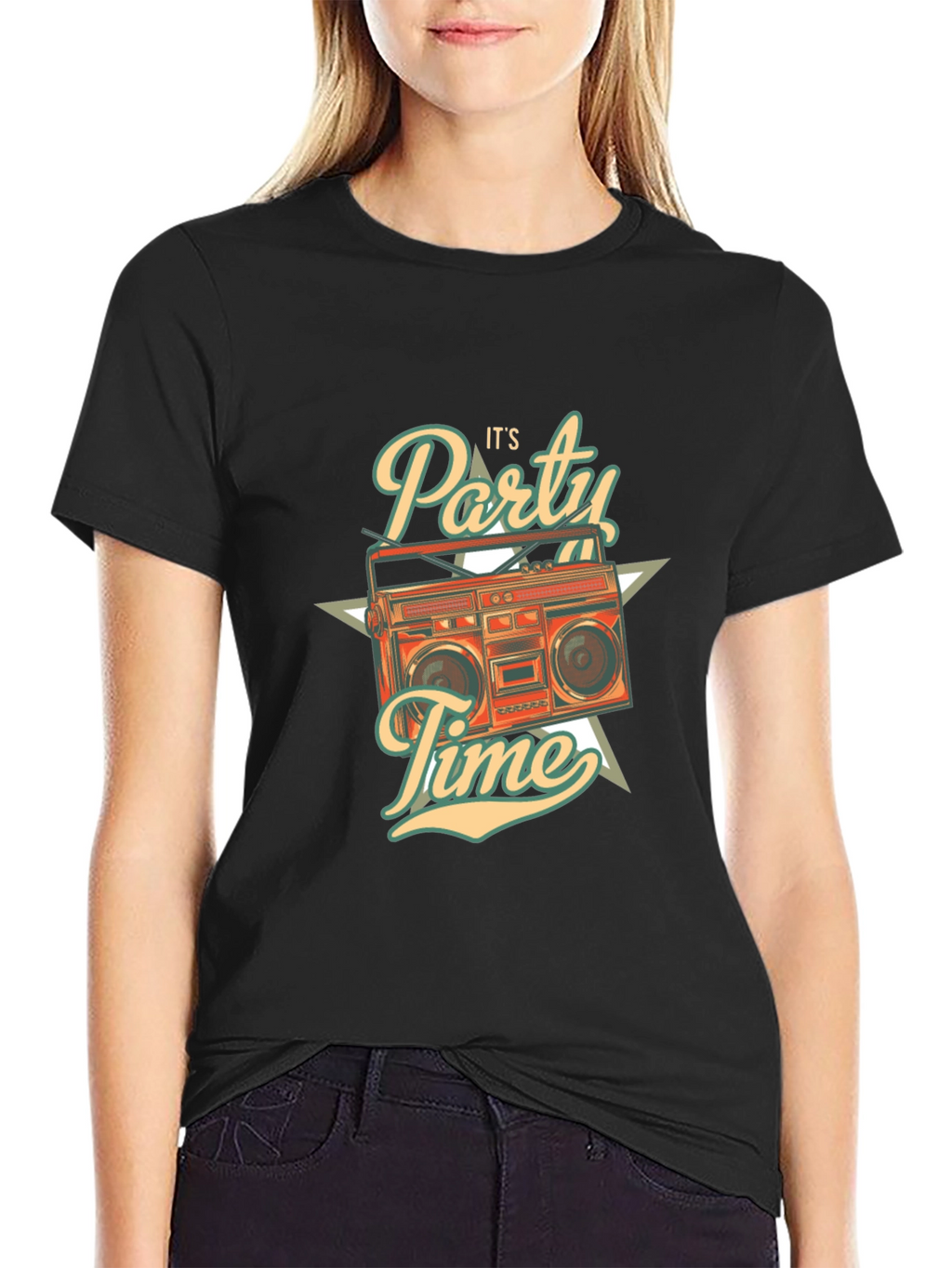 Retro Party Time Graphic T-Shirt - Black