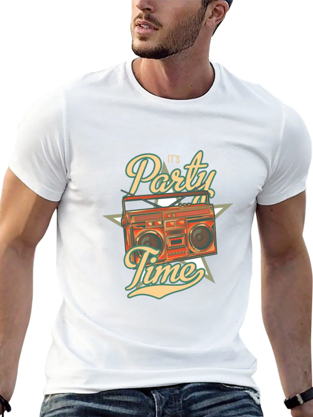 Retro Party Time Graphic T-Shirt - Black