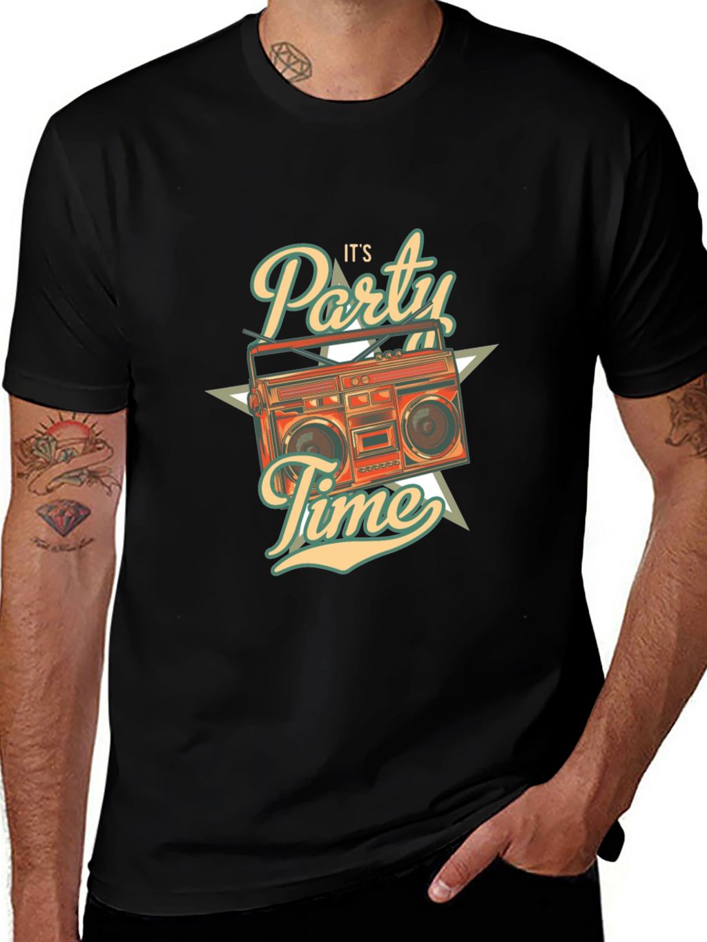 Retro Party Time Graphic T-Shirt - Black