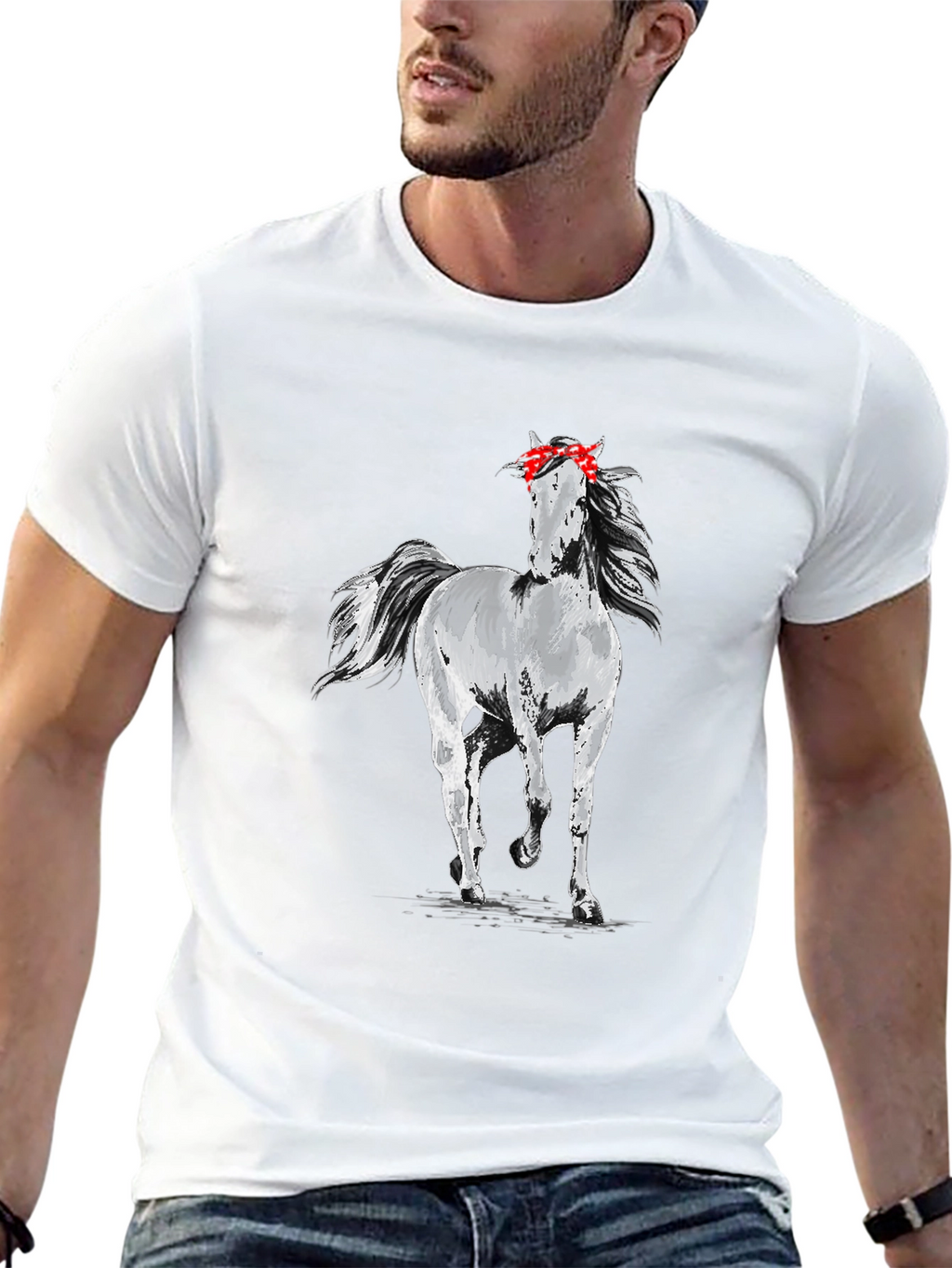 Horse Bandana Mens Black T-Shirt
