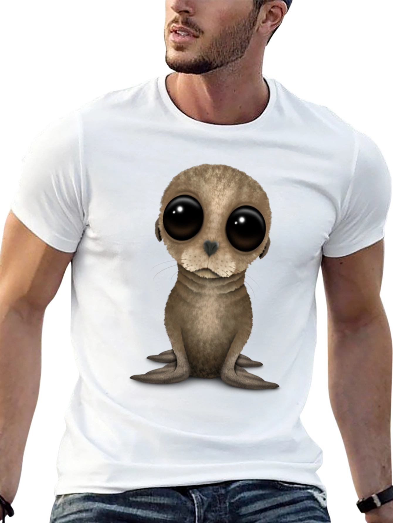 Cute Seal Pup Big Eyes Black T-Shirt