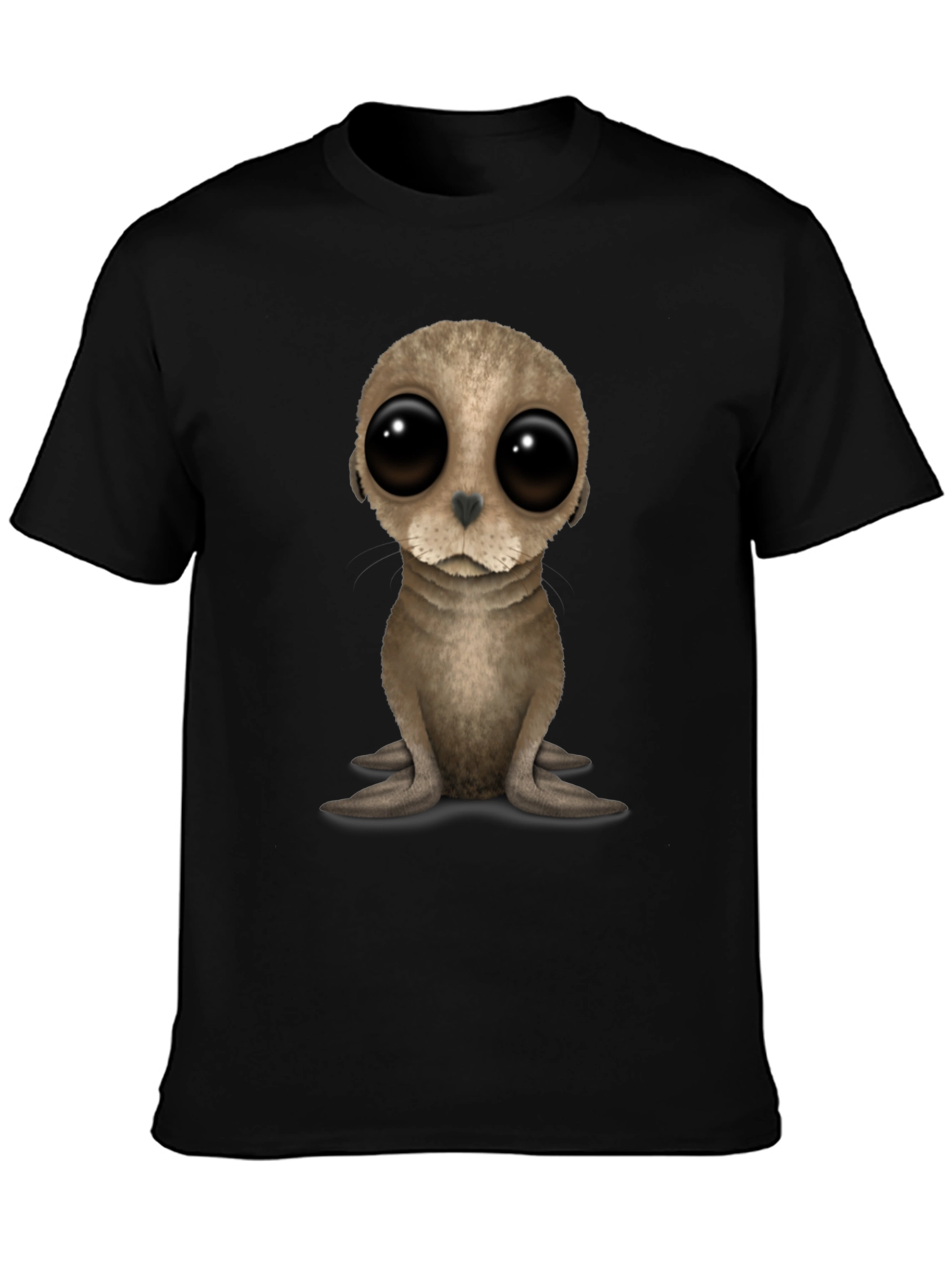 Cute Seal Pup Big Eyes Black T-Shirt