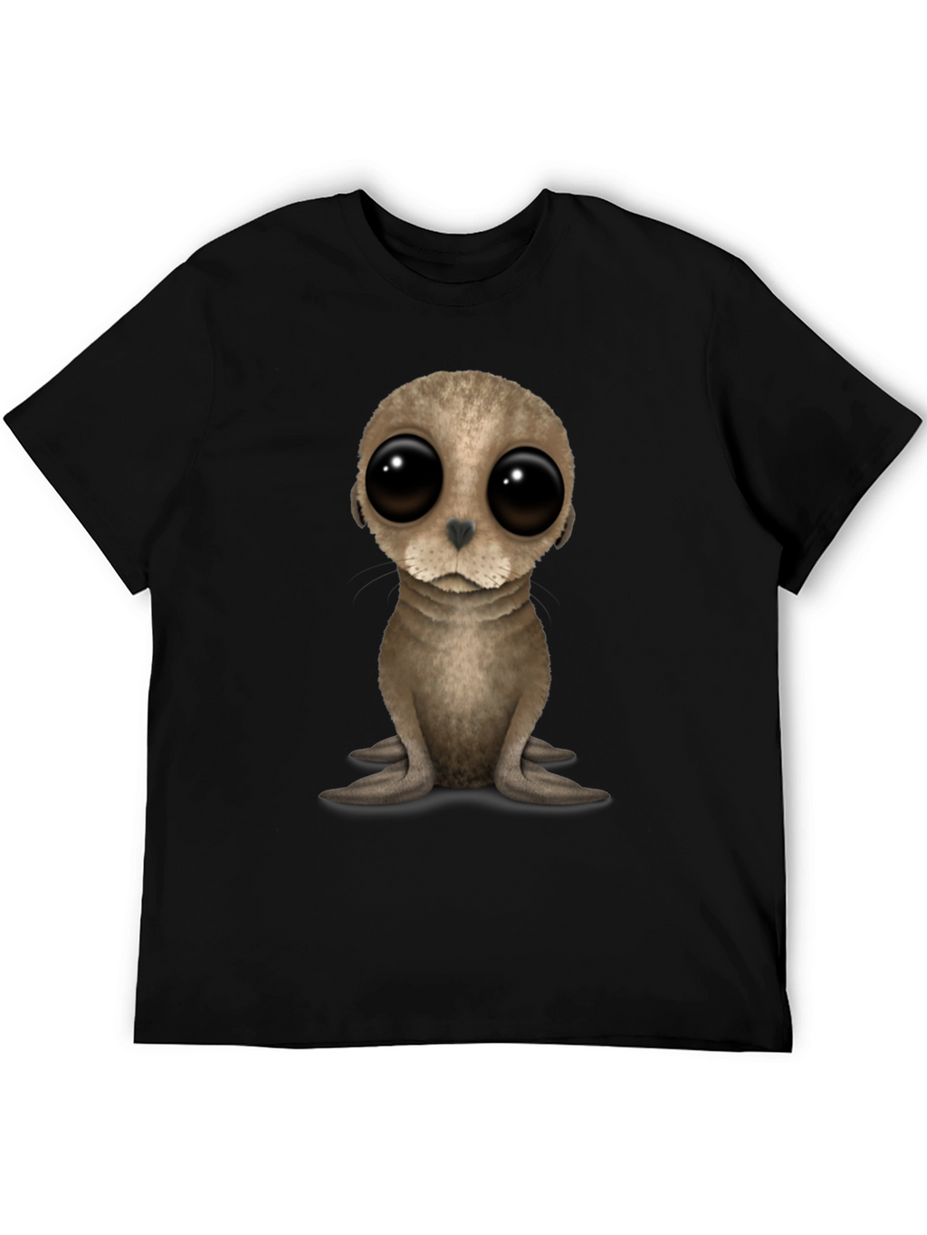 Cute Seal Pup Big Eyes Black T-Shirt