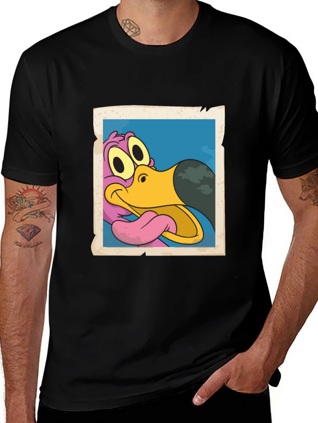 Cartoon Dodo Bird Graphic Black T-Shirt