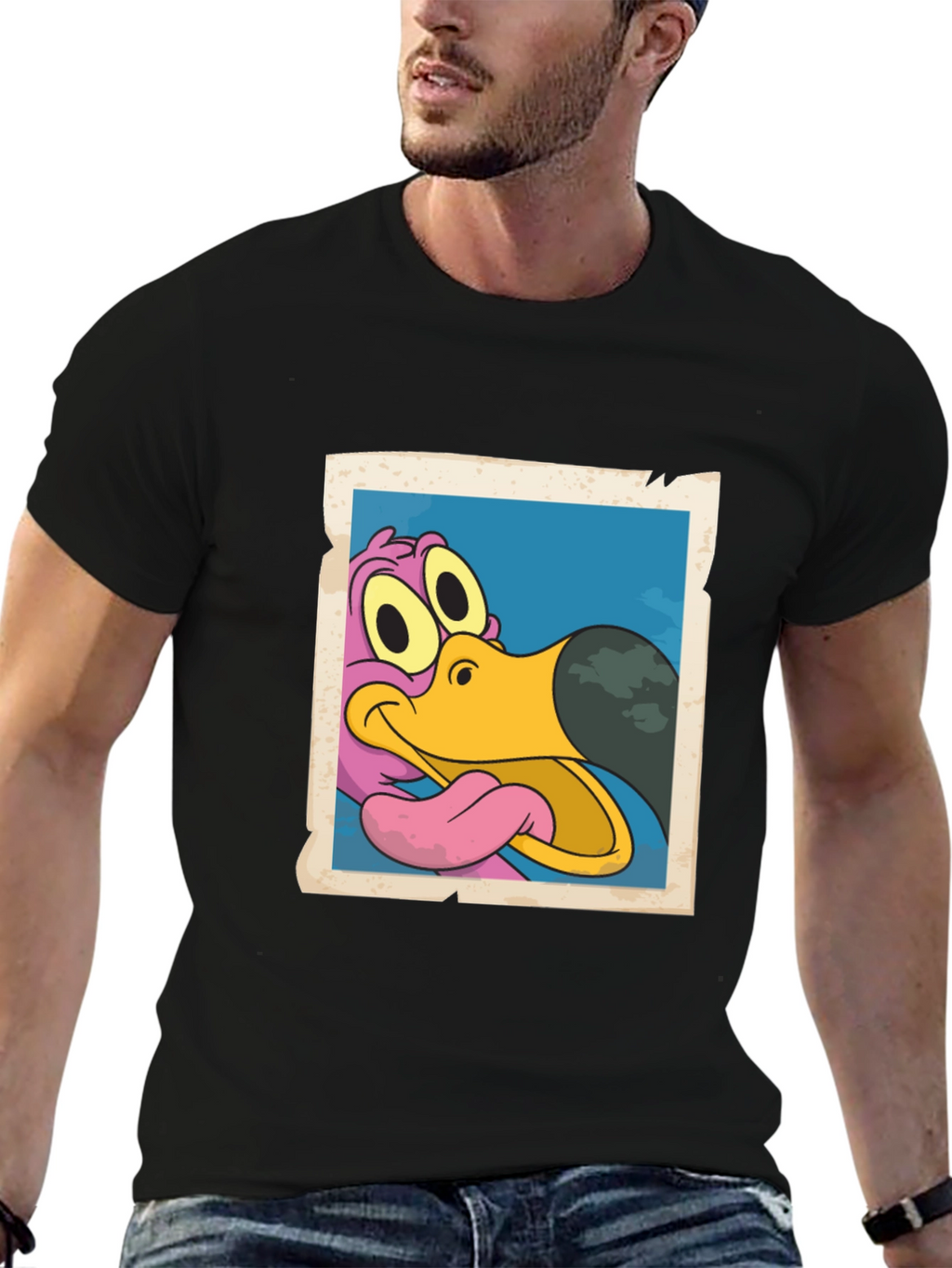 Cartoon Dodo Bird Graphic Black T-Shirt