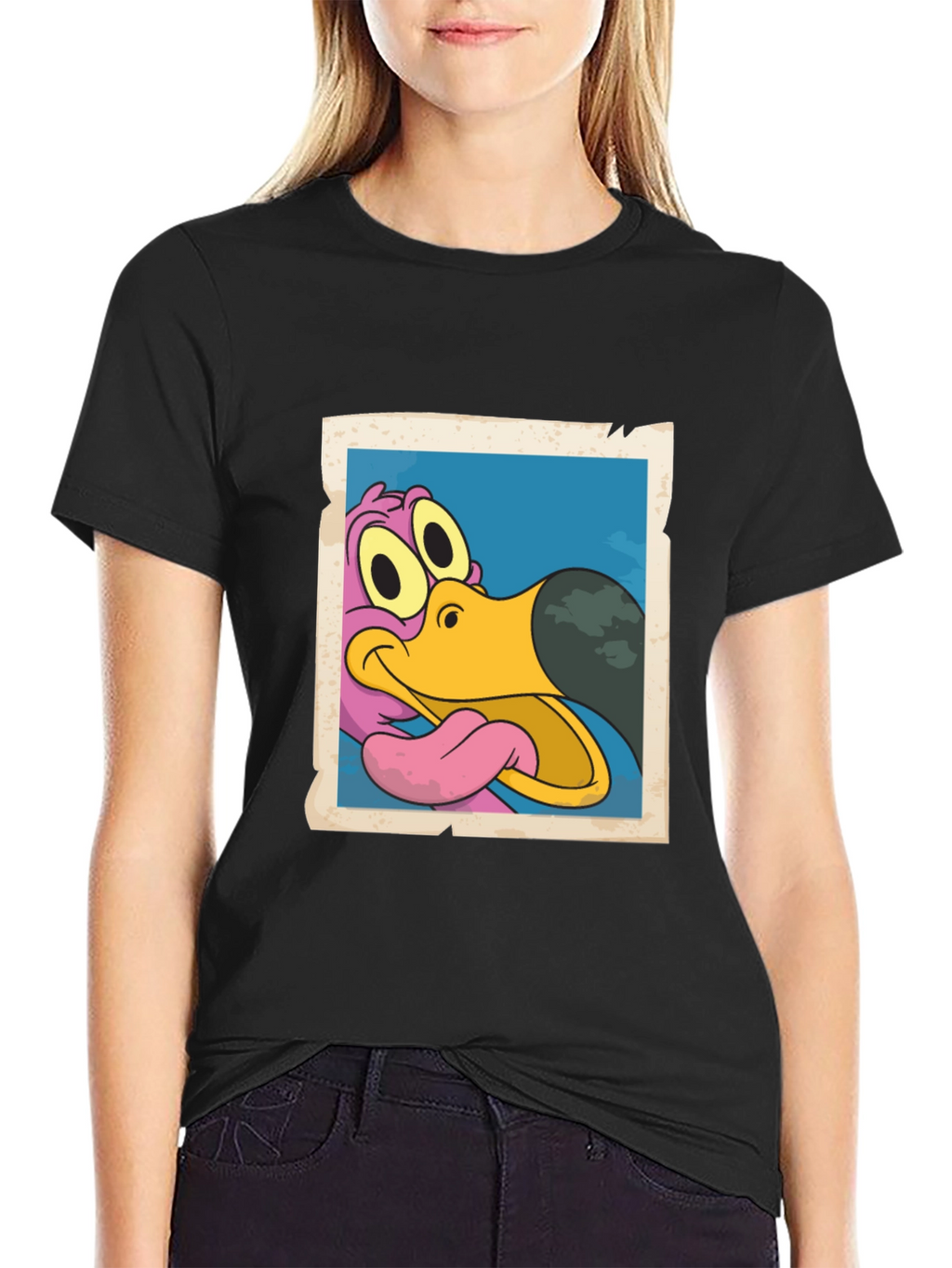 Cartoon Dodo Bird Graphic Black T-Shirt