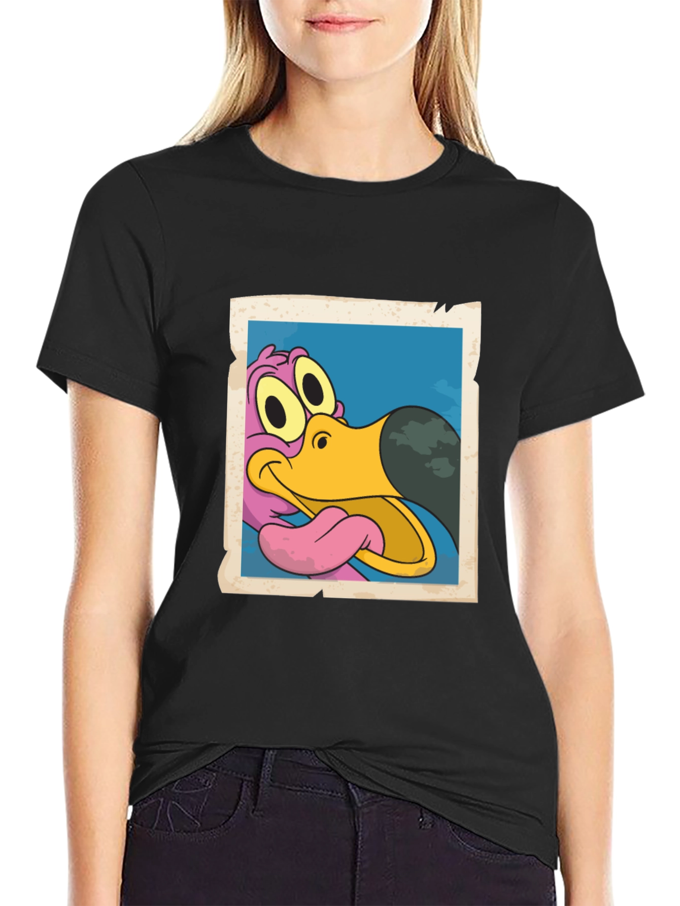 Cartoon Dodo Bird Graphic Black T-Shirt
