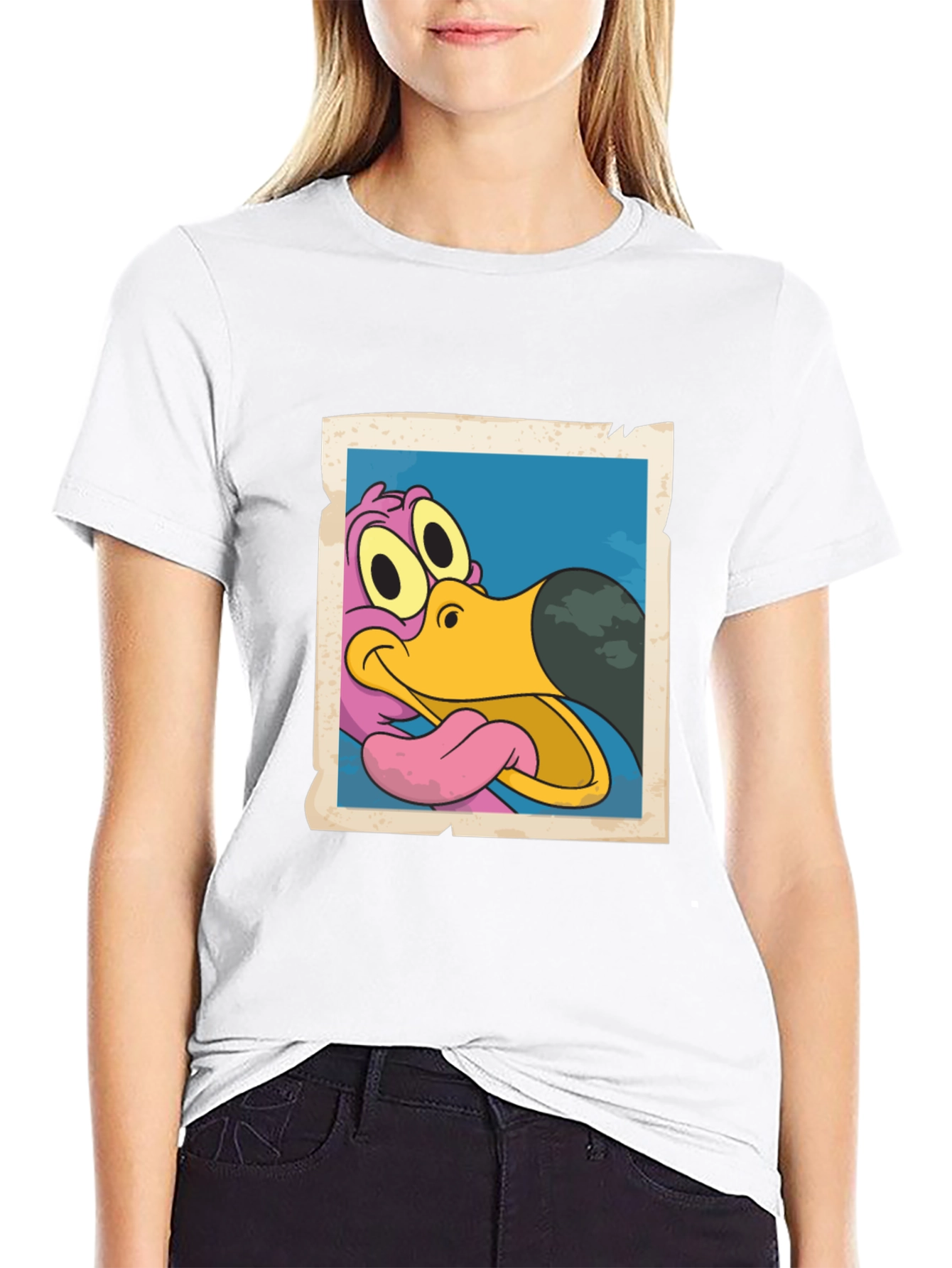Cartoon Dodo Bird Graphic Black T-Shirt