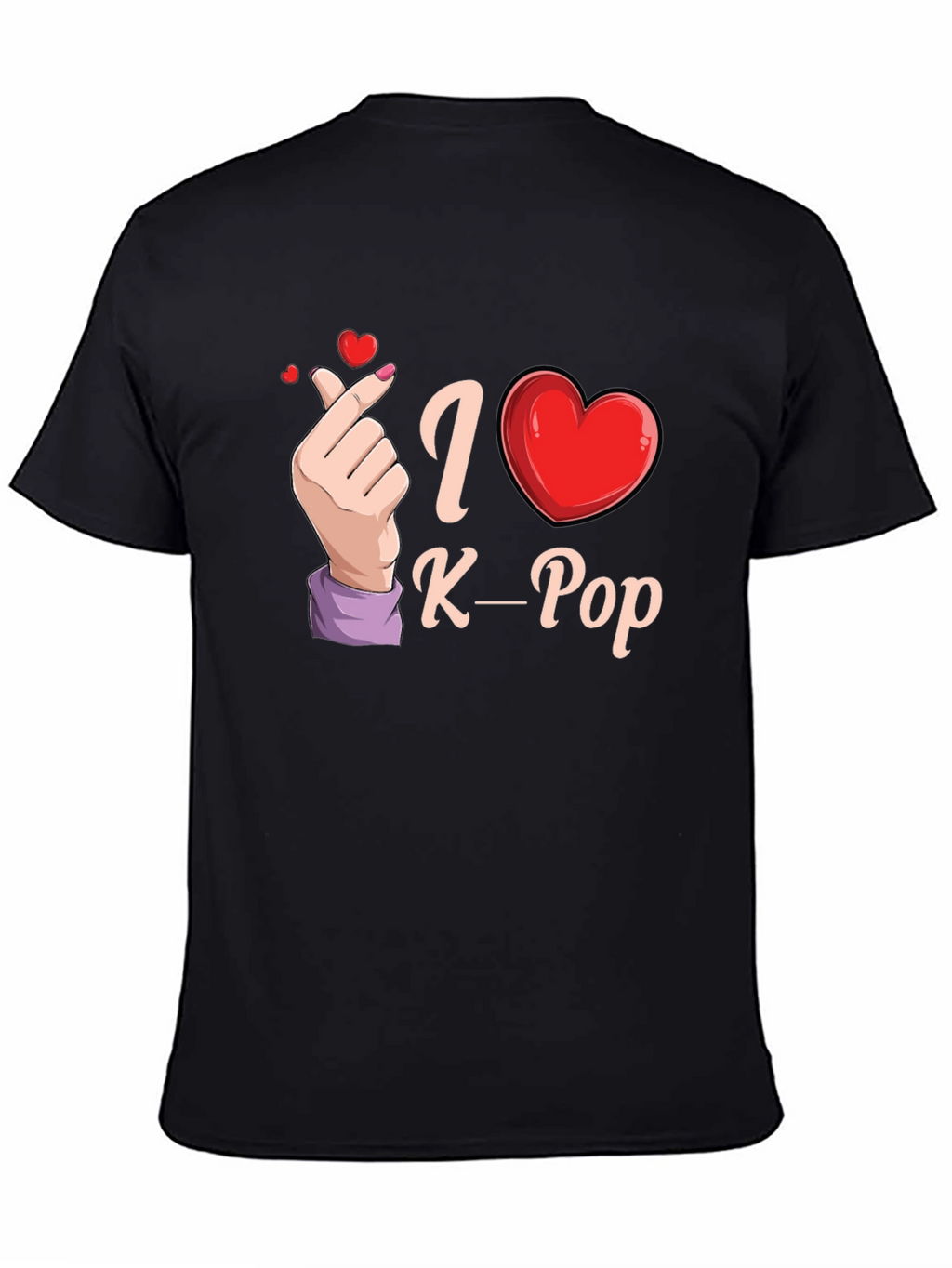 I Love K-Pop Heart Hand Black T-Shirt