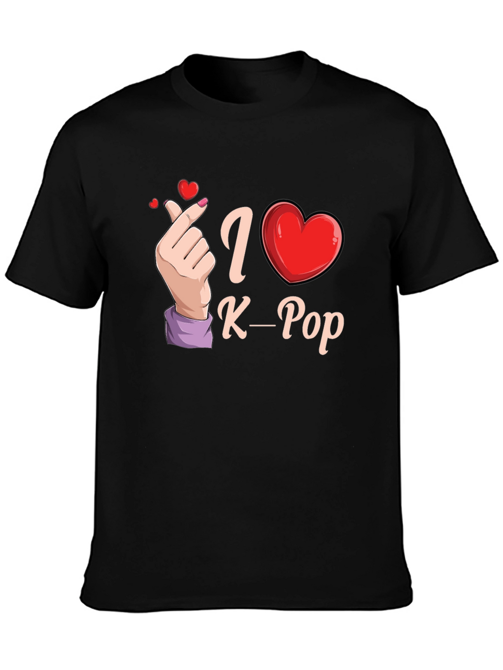 I Love K-Pop Heart Hand Black T-Shirt