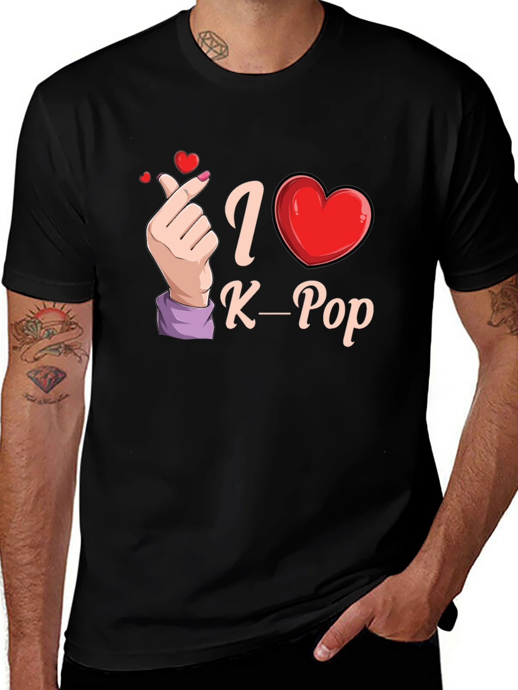 I Love K-Pop Heart Hand Black T-Shirt