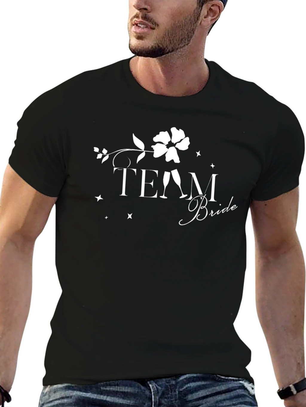 Team Bride Black Cotton Crew Neck T-Shirt