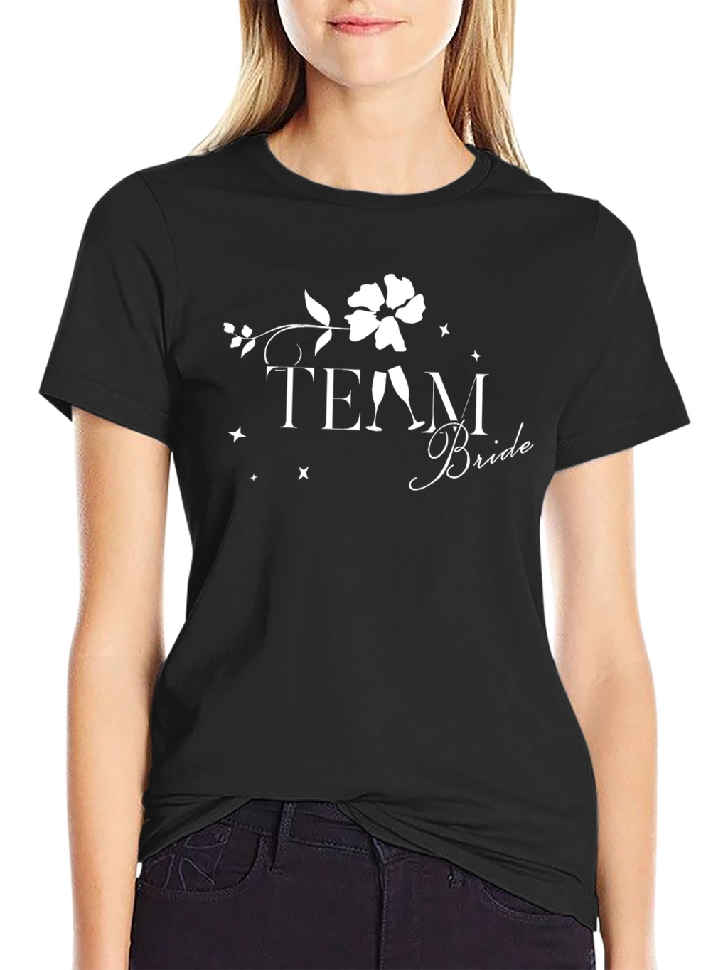 Team Bride Black Cotton Crew Neck T-Shirt