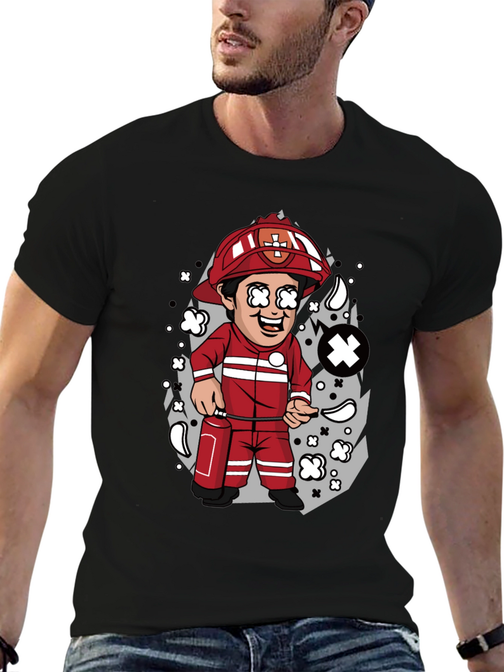 Cartoon Firefighter T-Shirt