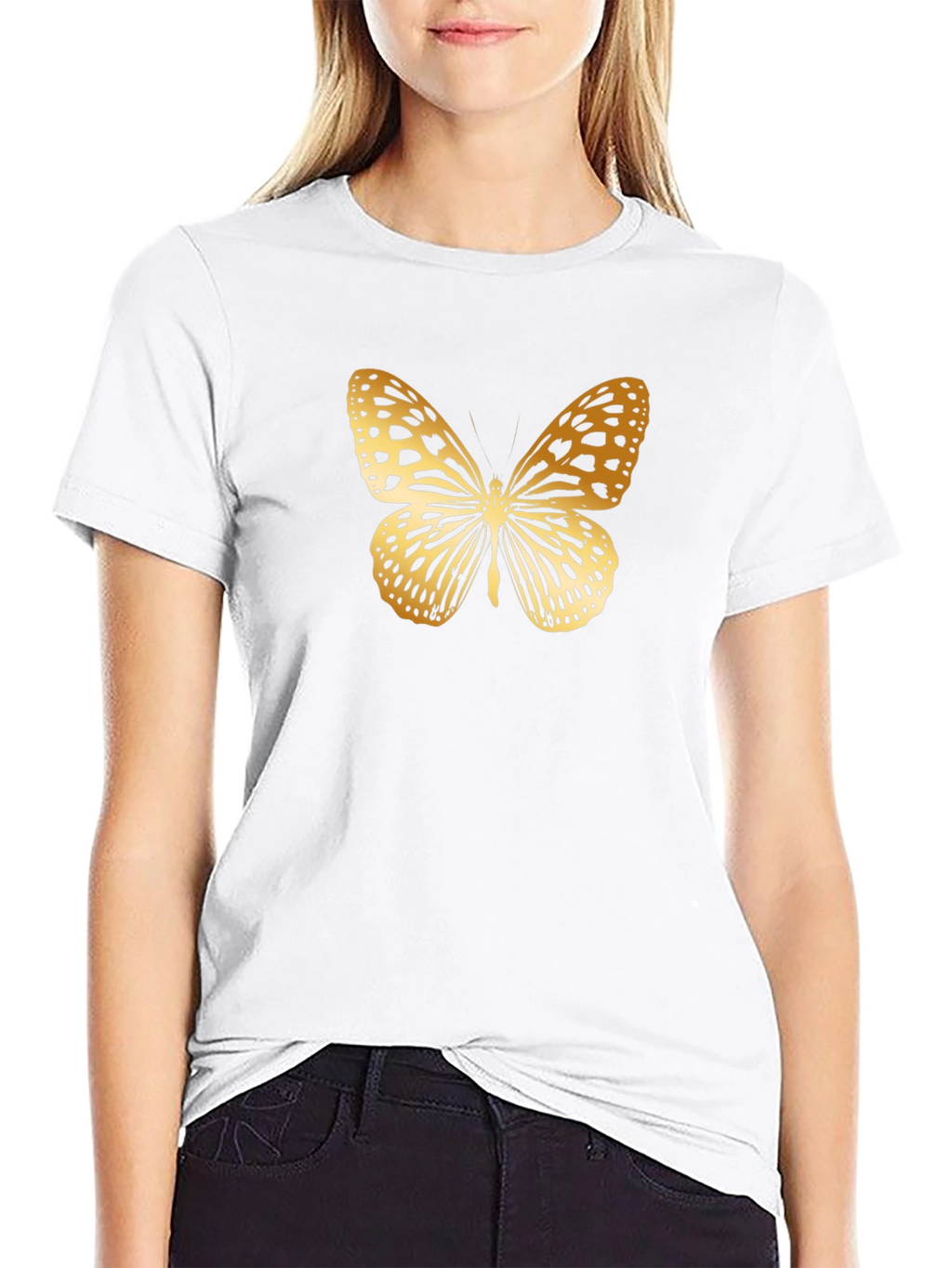 Golden Butterfly Graphic Black T-Shirt