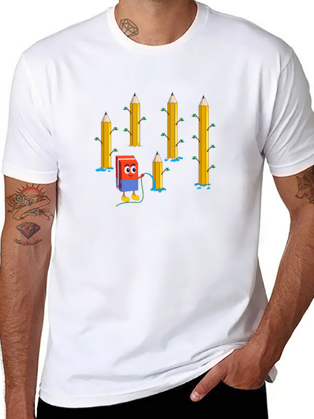 Eraser & Pencils T-Shirt - Black Cotton Tee