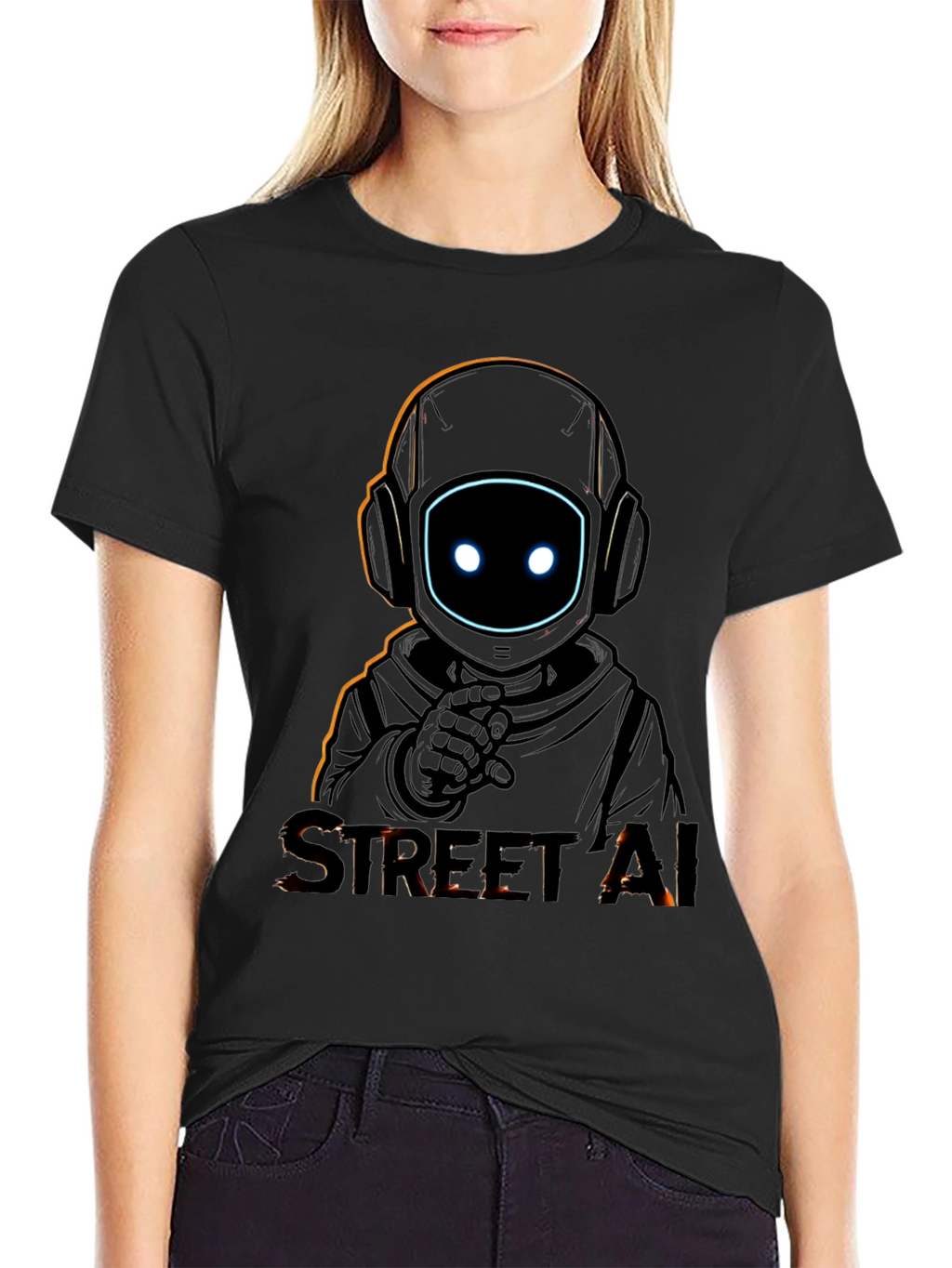 Street AI Robot Graphic Black T-Shirt